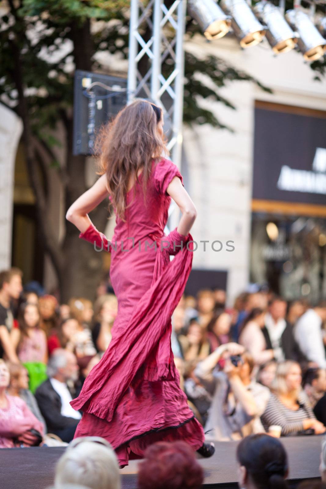 PRAGUE-SEPTEMBER 24: A model walks the runway during the 2011 autumn/winter Czech designers collection during the Prague Fashion Weekend on September 24, 2011 in Prague, Czech Republic.