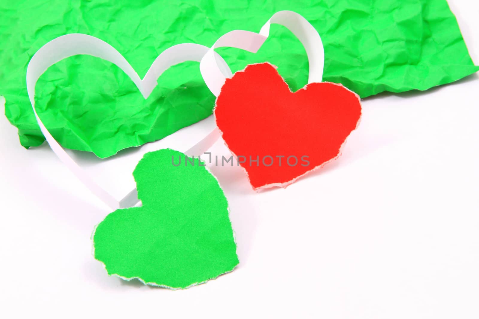 Paper hearts on white background