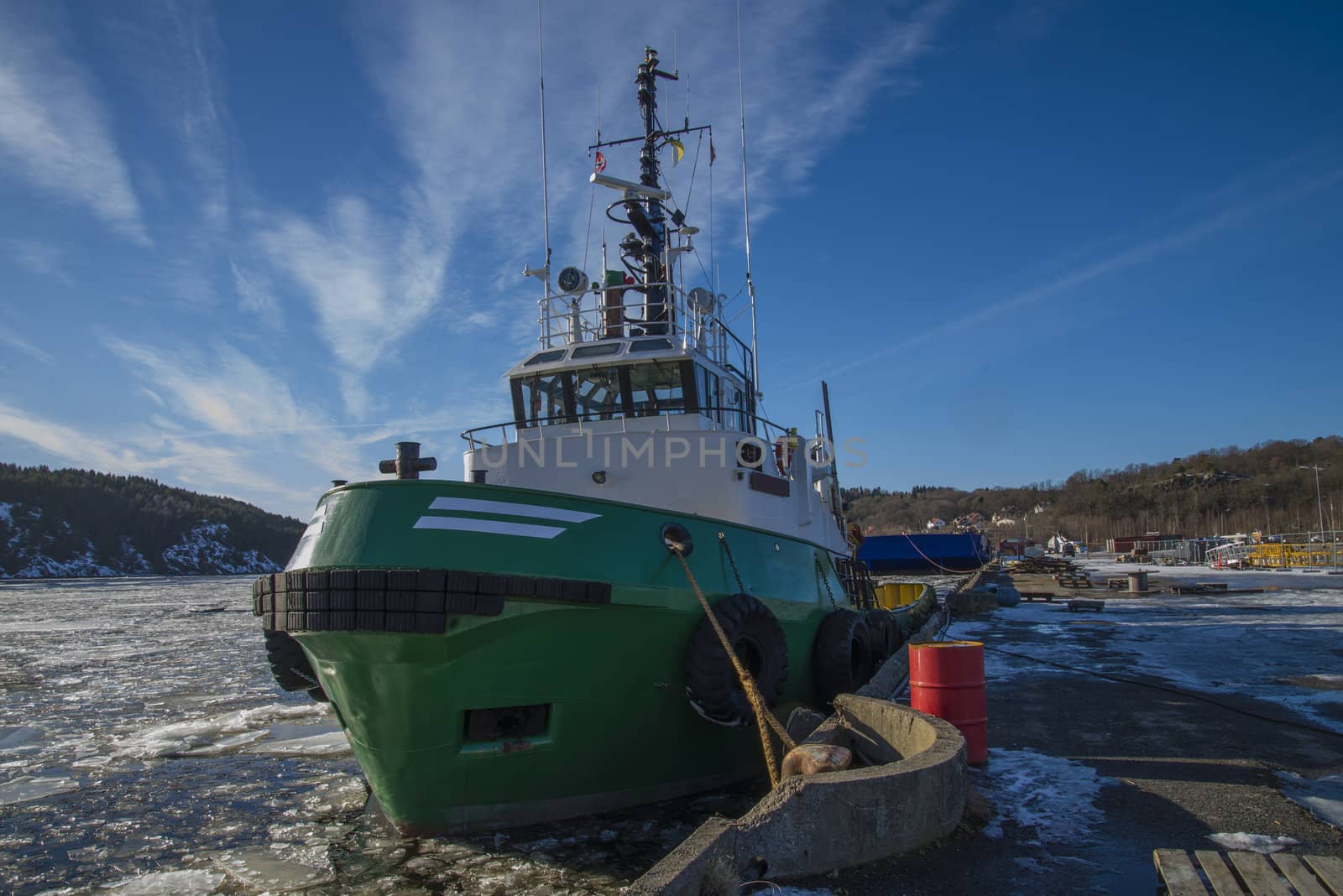 tug "boa sund" is currently moored to the quay at the port of halden, the image is shot in february 2013.