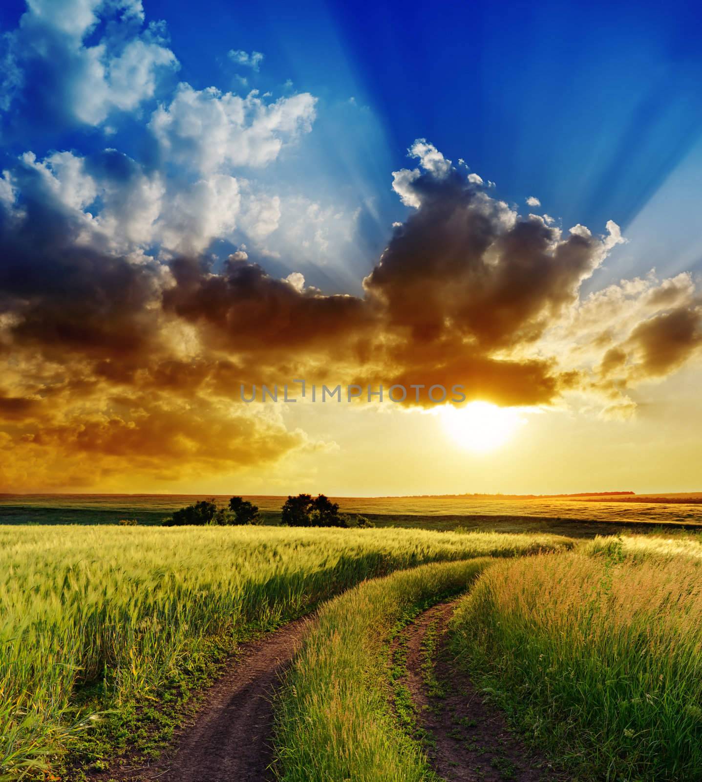 dramatic sunset over rural road