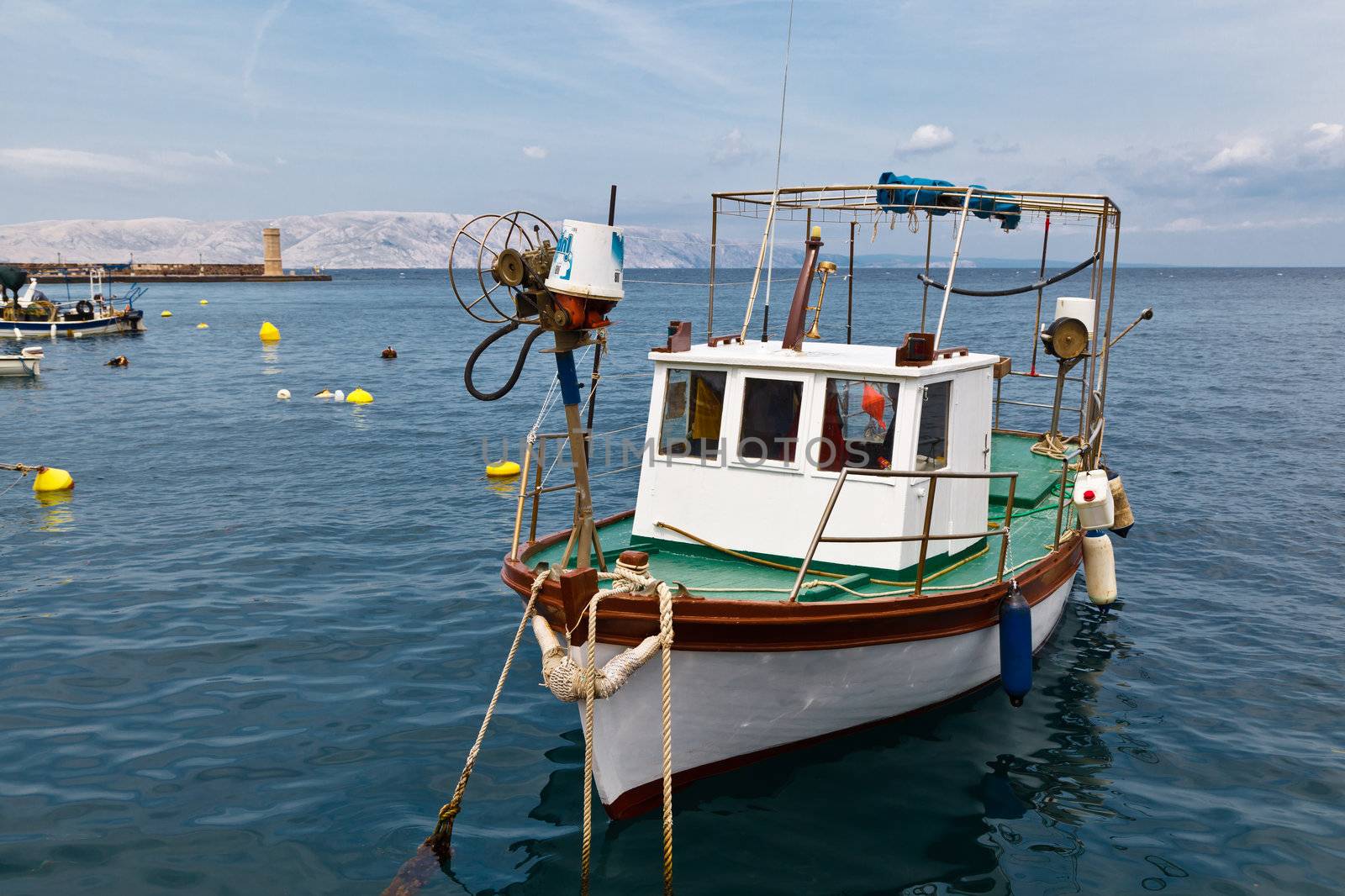 Fisherman Boat Docked at Harbor in Senj, Croatia