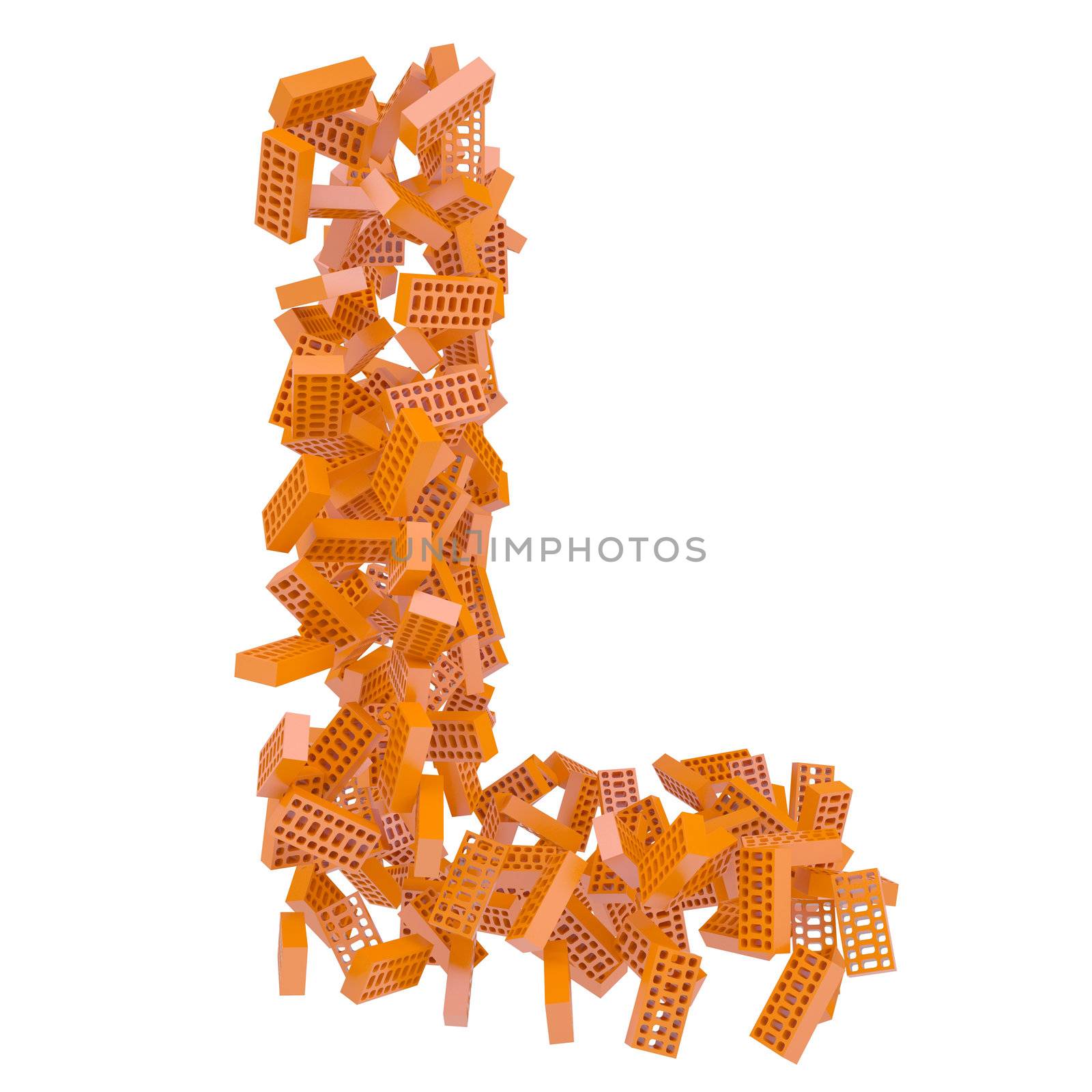 The letter is made up of bricks. Isolated render on a white background