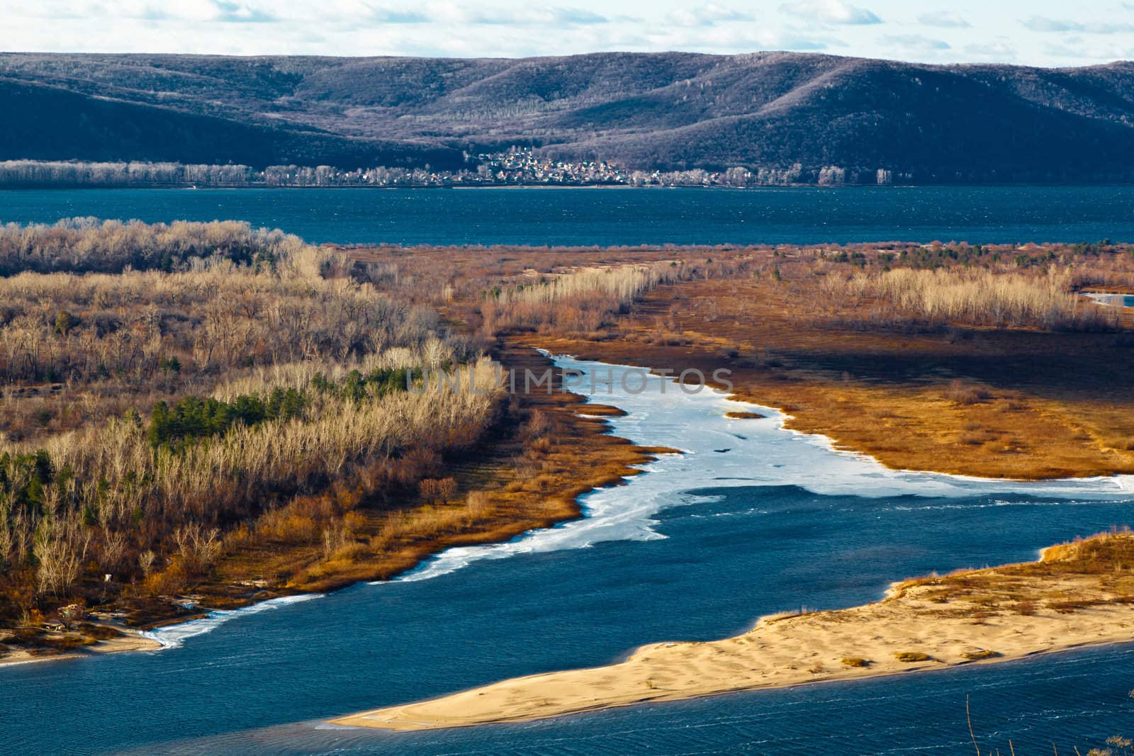 Panoramic View of Volga River Bend near Samara, Russia