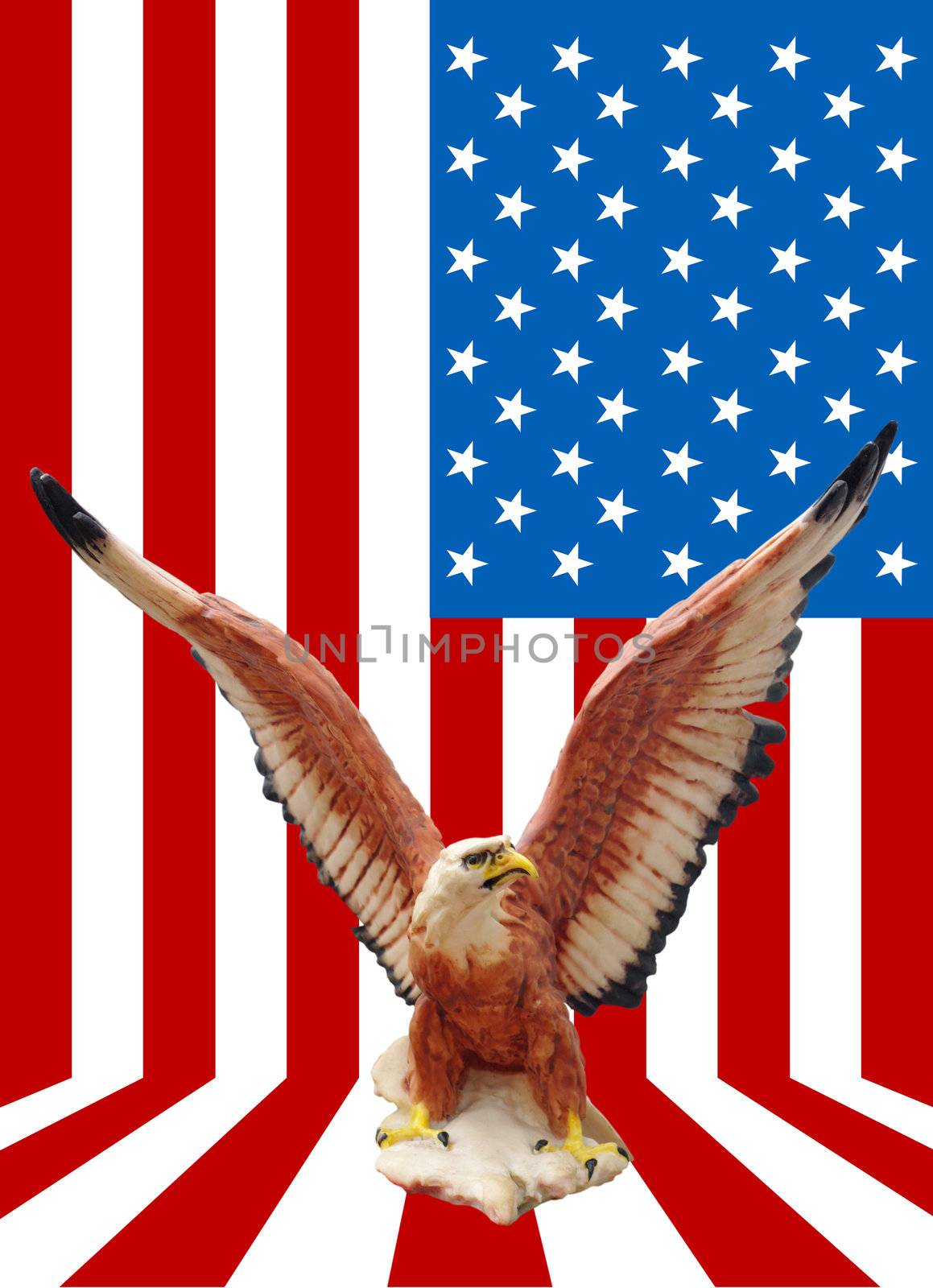 Eagle statue with American flag background  by pixbox77