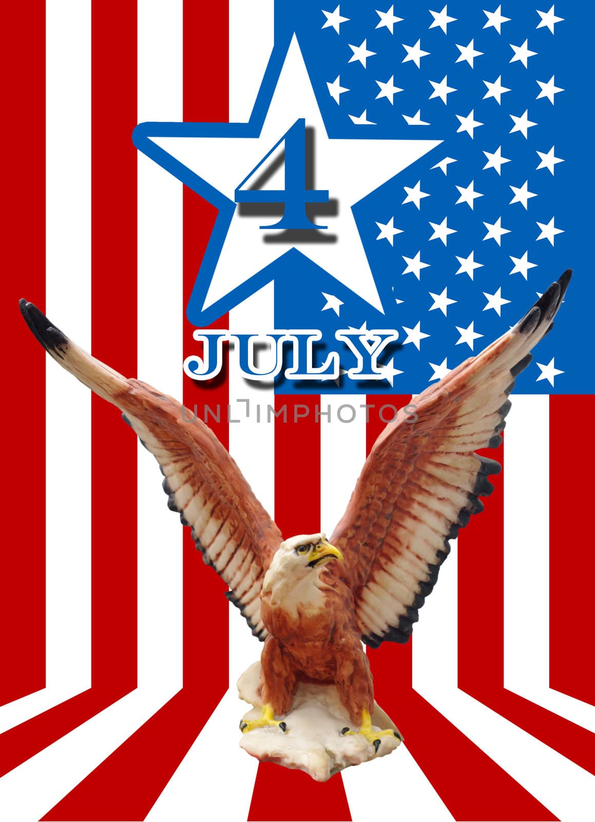 July 4 and eagle statue with American flag background  by pixbox77