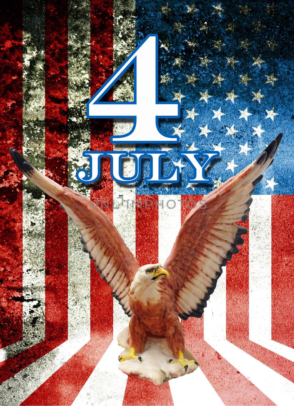 July 4 and eagle statue with American flag background  by pixbox77