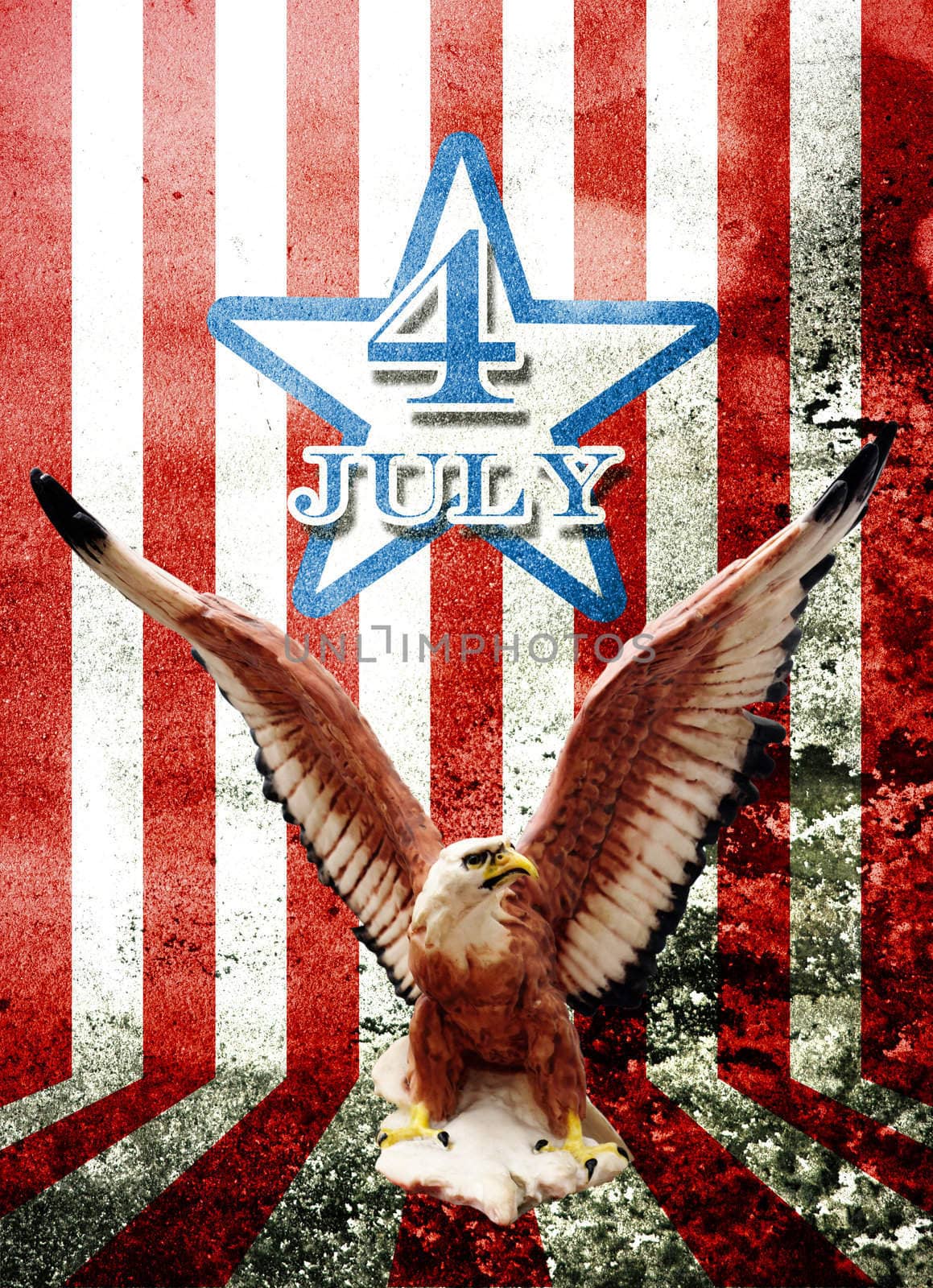 July 4 and eagle statue with American flag in Grunge style by pixbox77