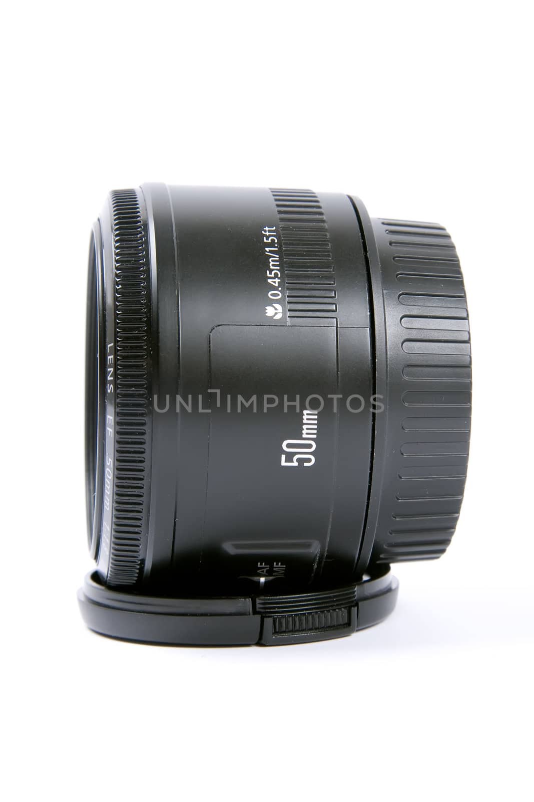 Black camera lens isolated in white background