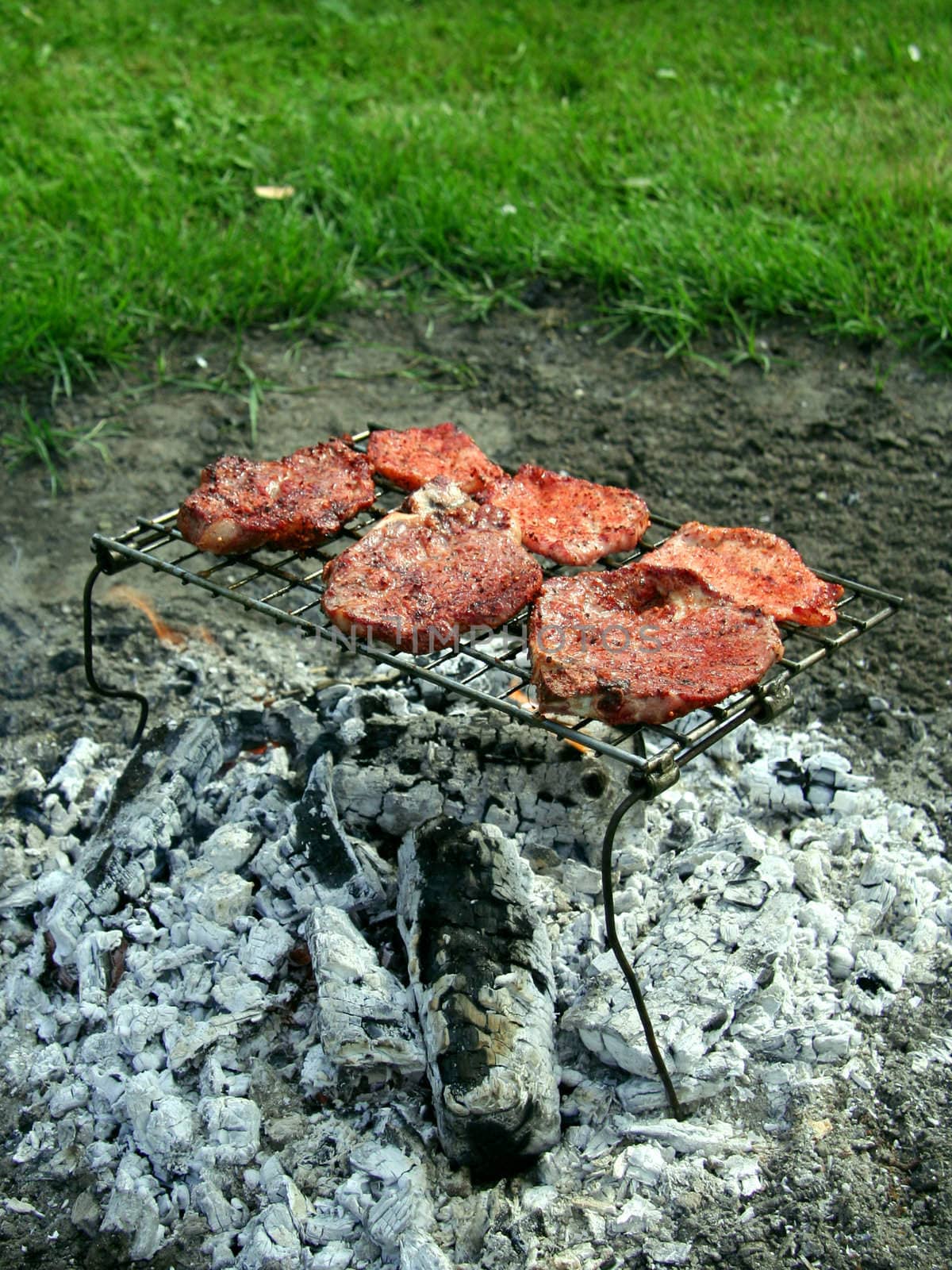 Rare steak from grill.