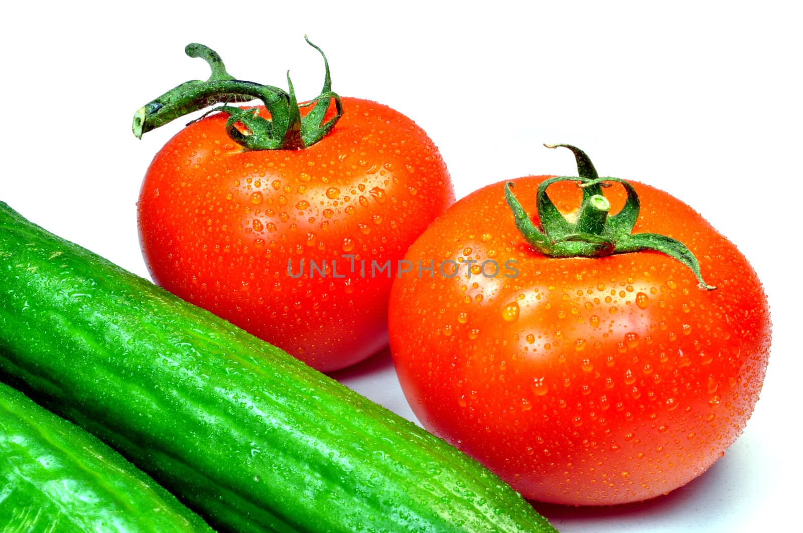 Fresh vegetables: tomatoes and cucumbers
