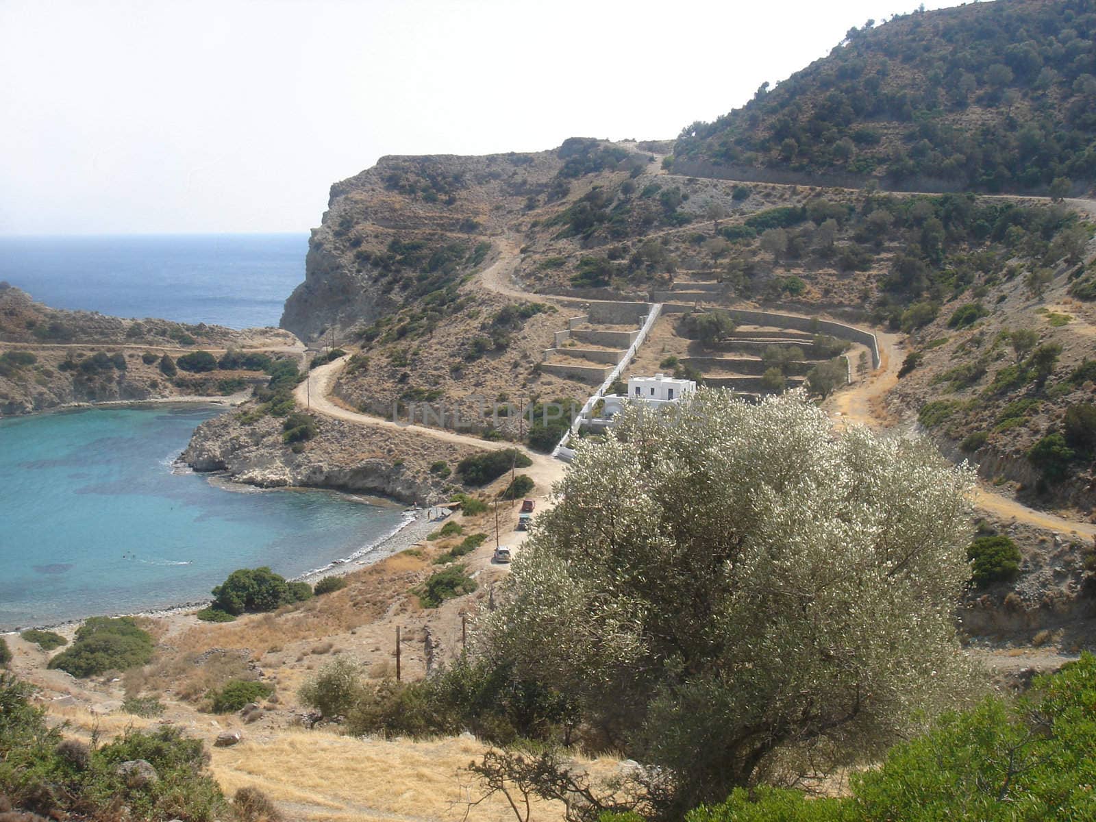 View of terraces and ground roads near the sea                               