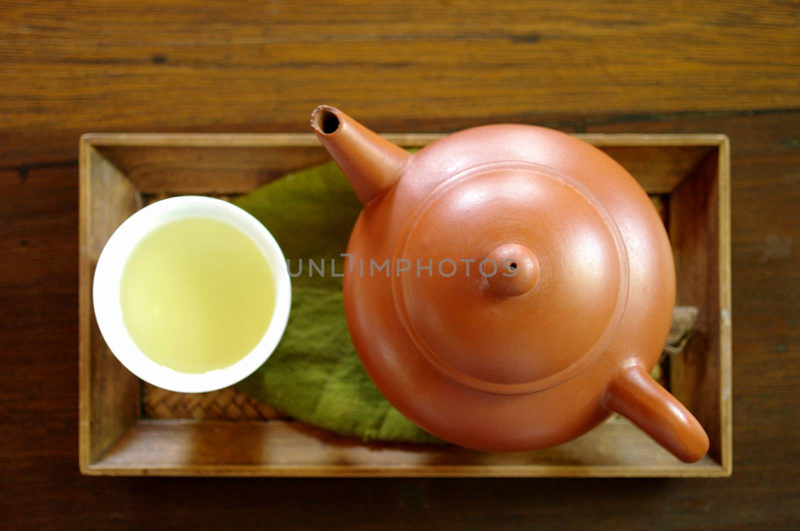 Japanese green tea with wooden tray, Green tea concept