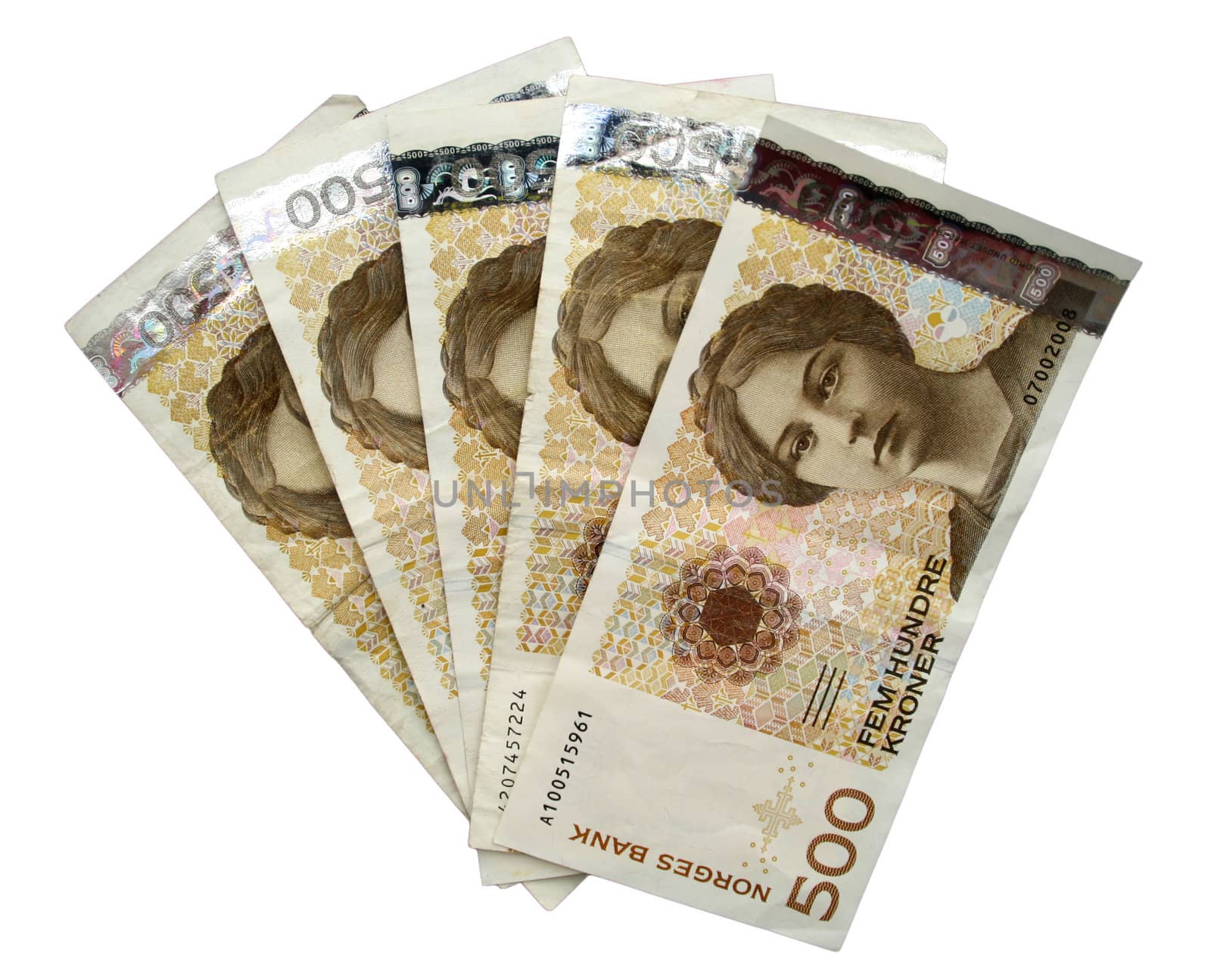 Norwegian money, 500 kroner in bills