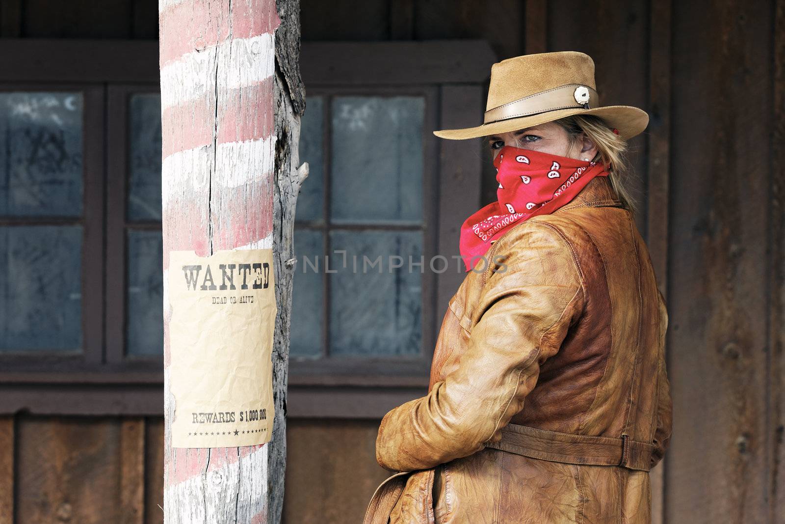 Portrait of a wanted girl. Western movie style 