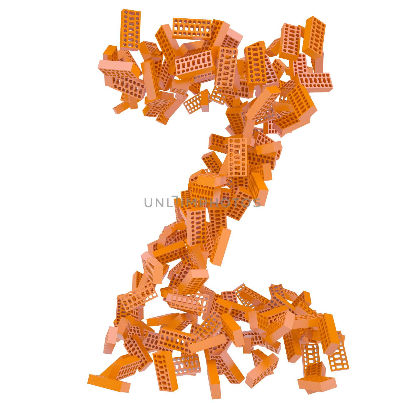 The letter is made up of bricks. Isolated render on a white background