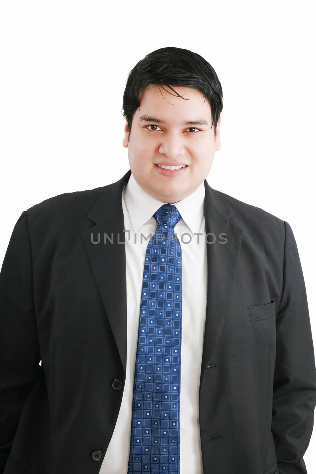 Happy young business man isolated on white background