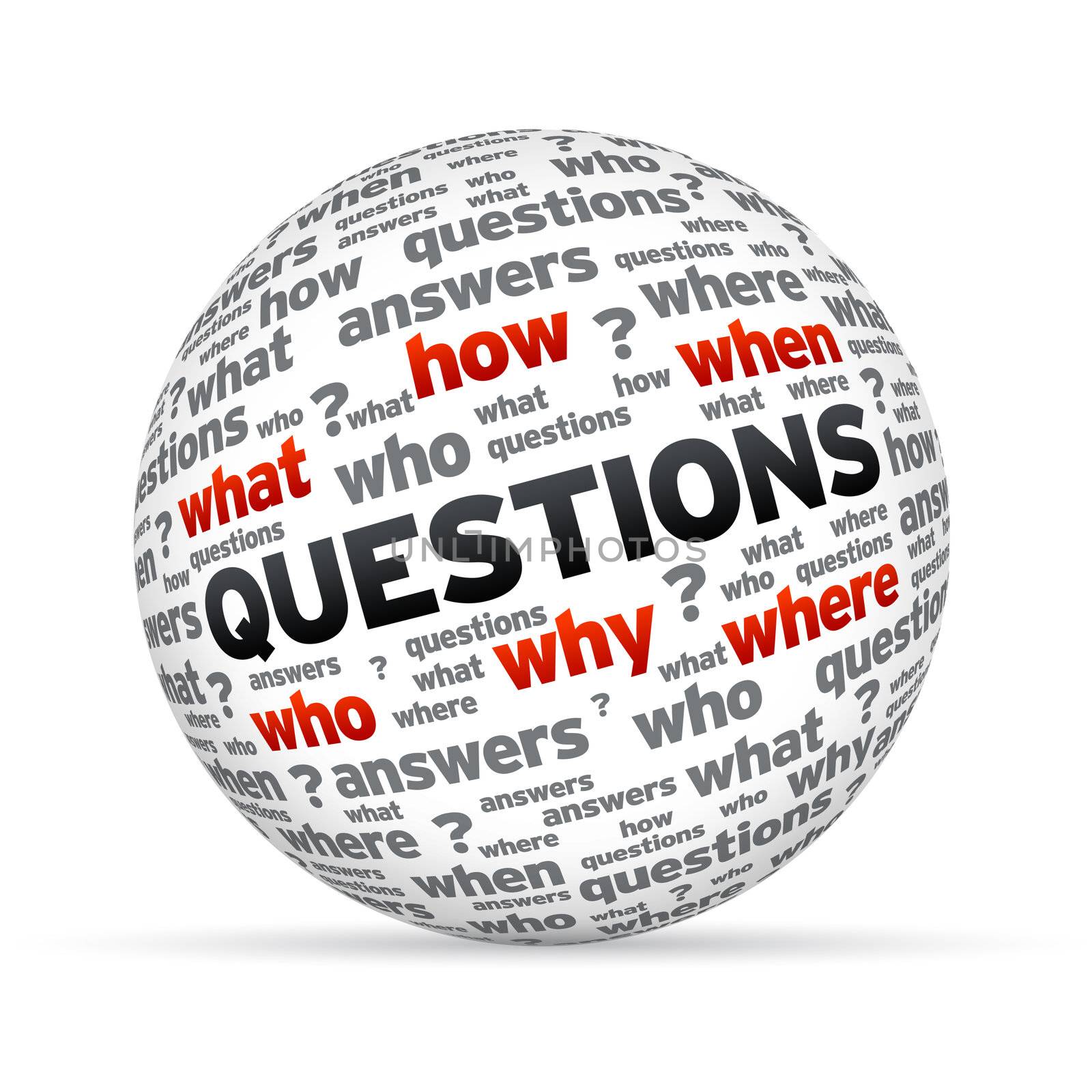 3D Questions sphere isoldated on white background.
