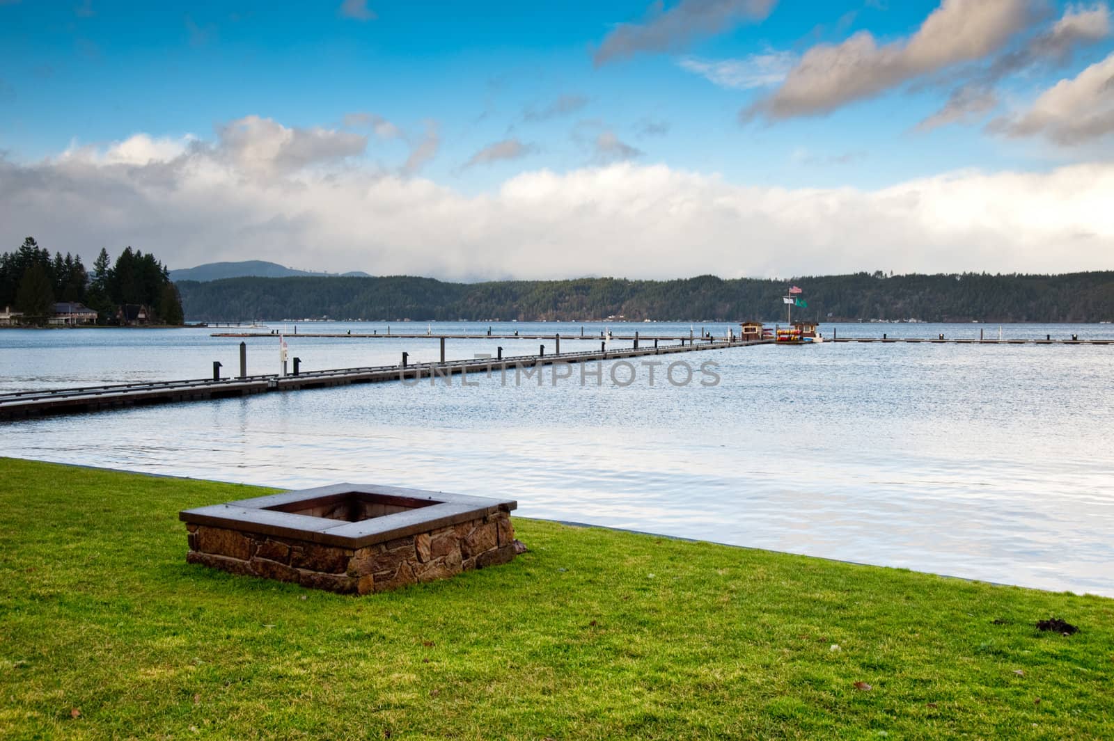Fire pit and pier near Hood Canal, WA