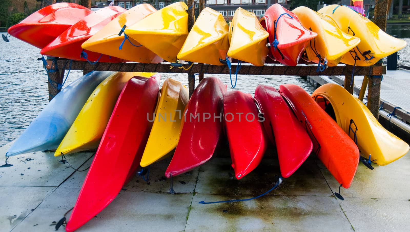 Colorful kayaks on Hood Canal pier