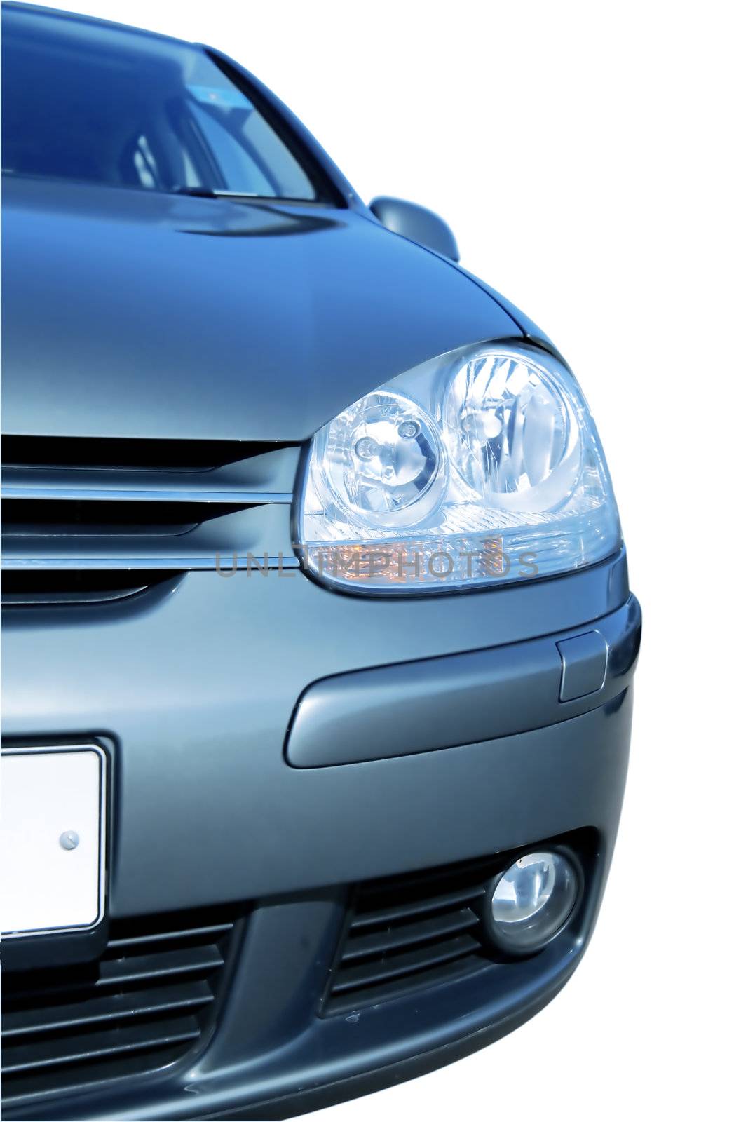 front view on modern car on white background