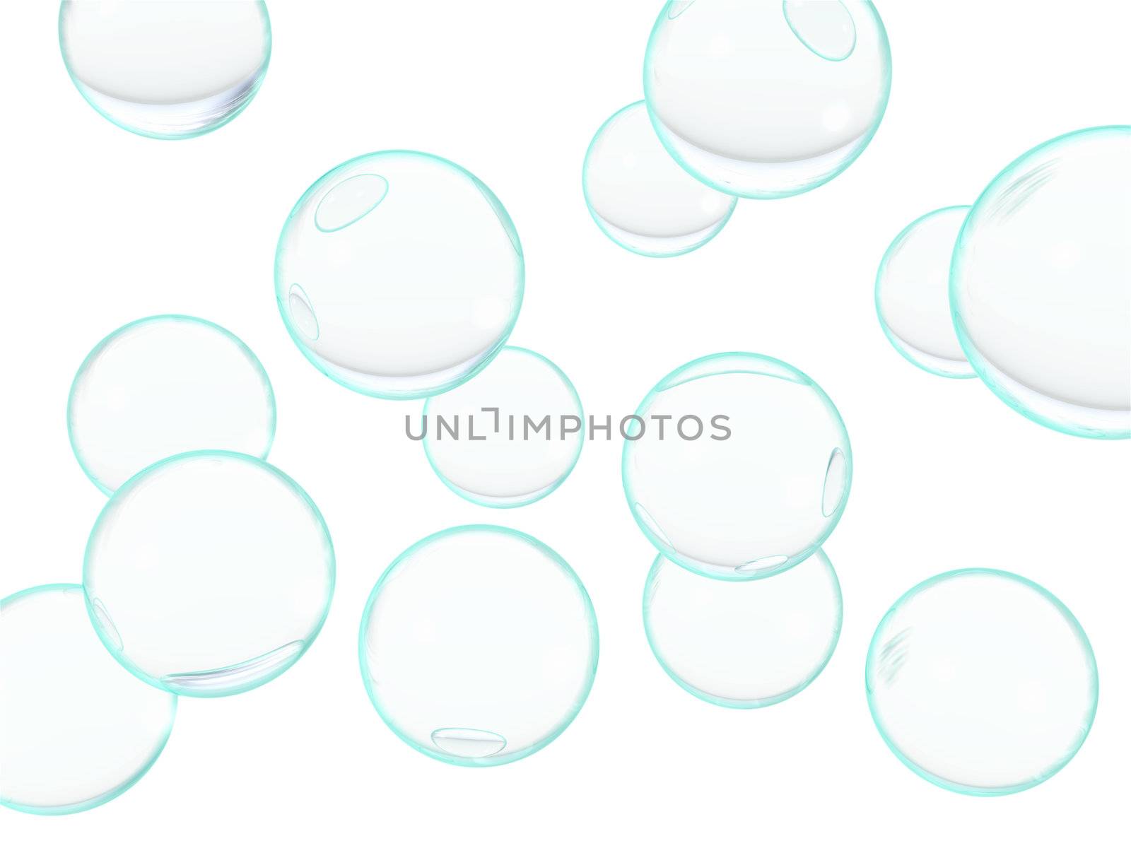 great number of transparent bubbles on a white background