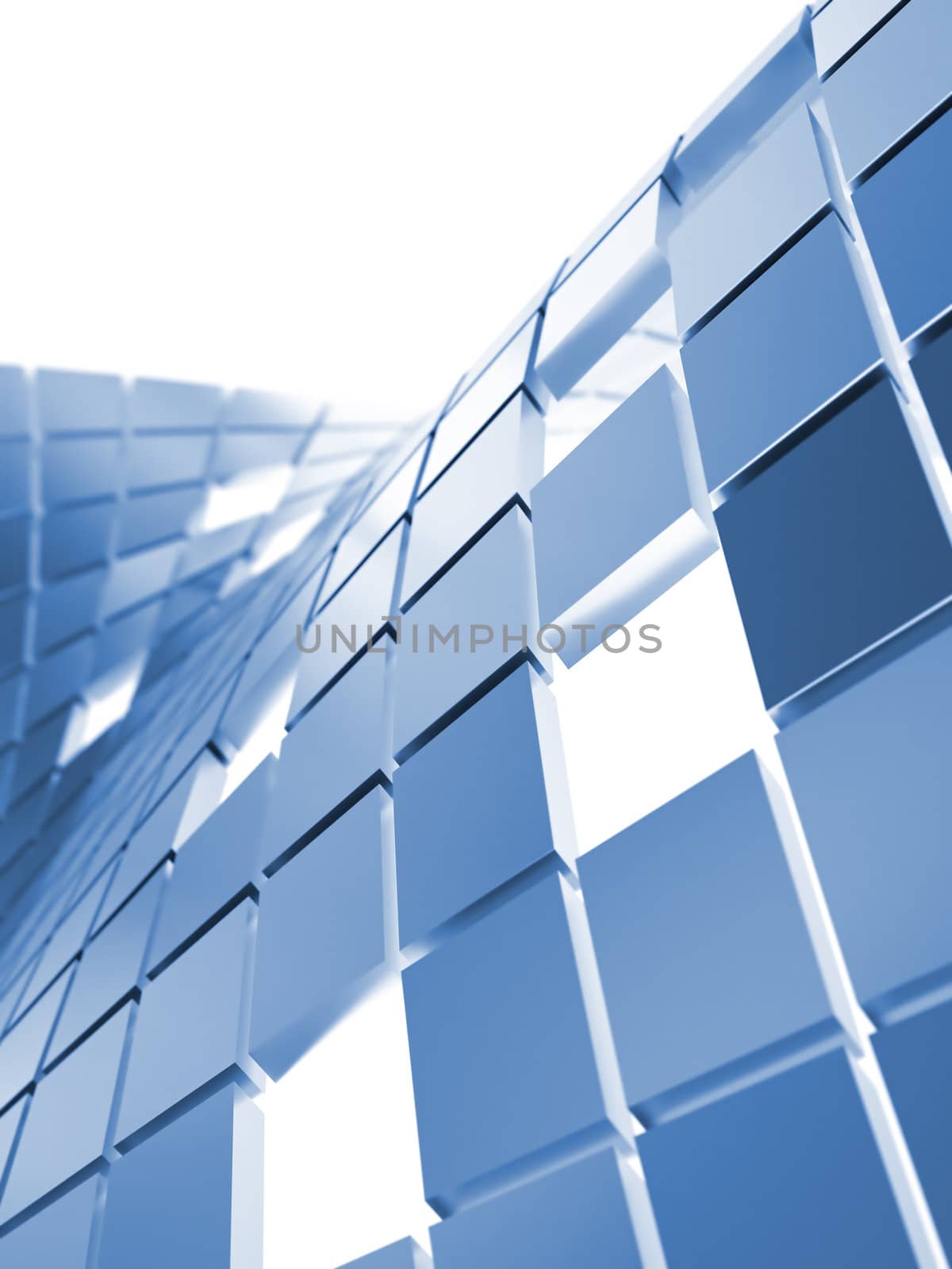 abstract background from blue metallic cubes on a white