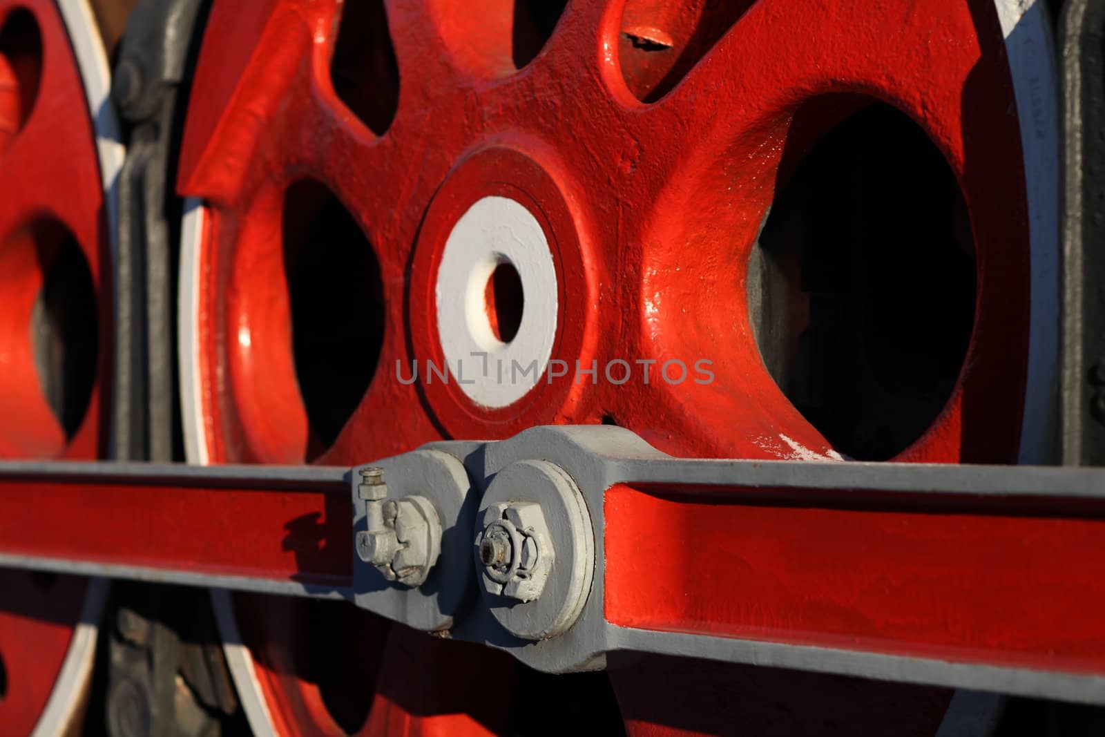 The wheels of the old steam locomotive, a fragment, close-up