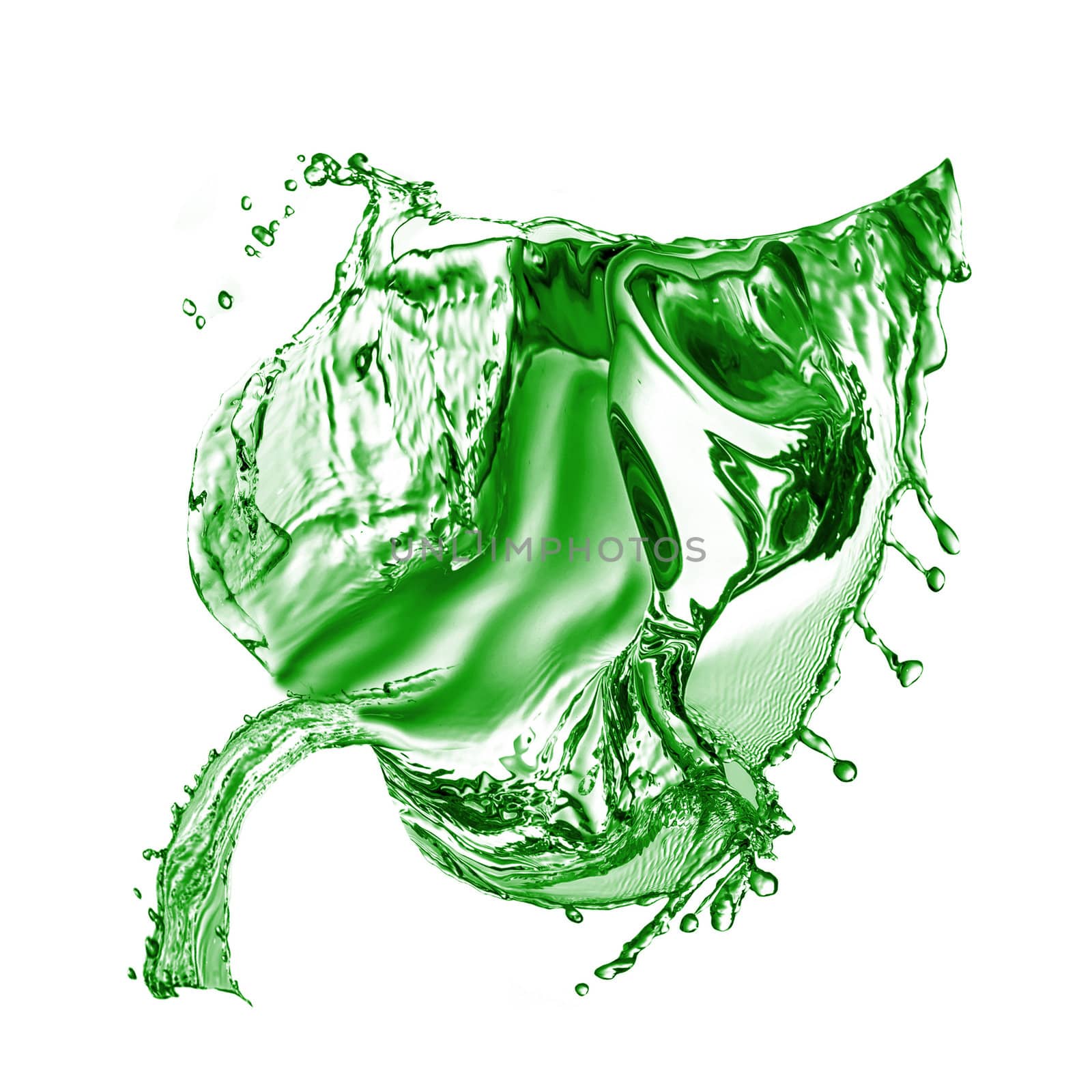 Green Leaf made of water splash isolated on a white background
