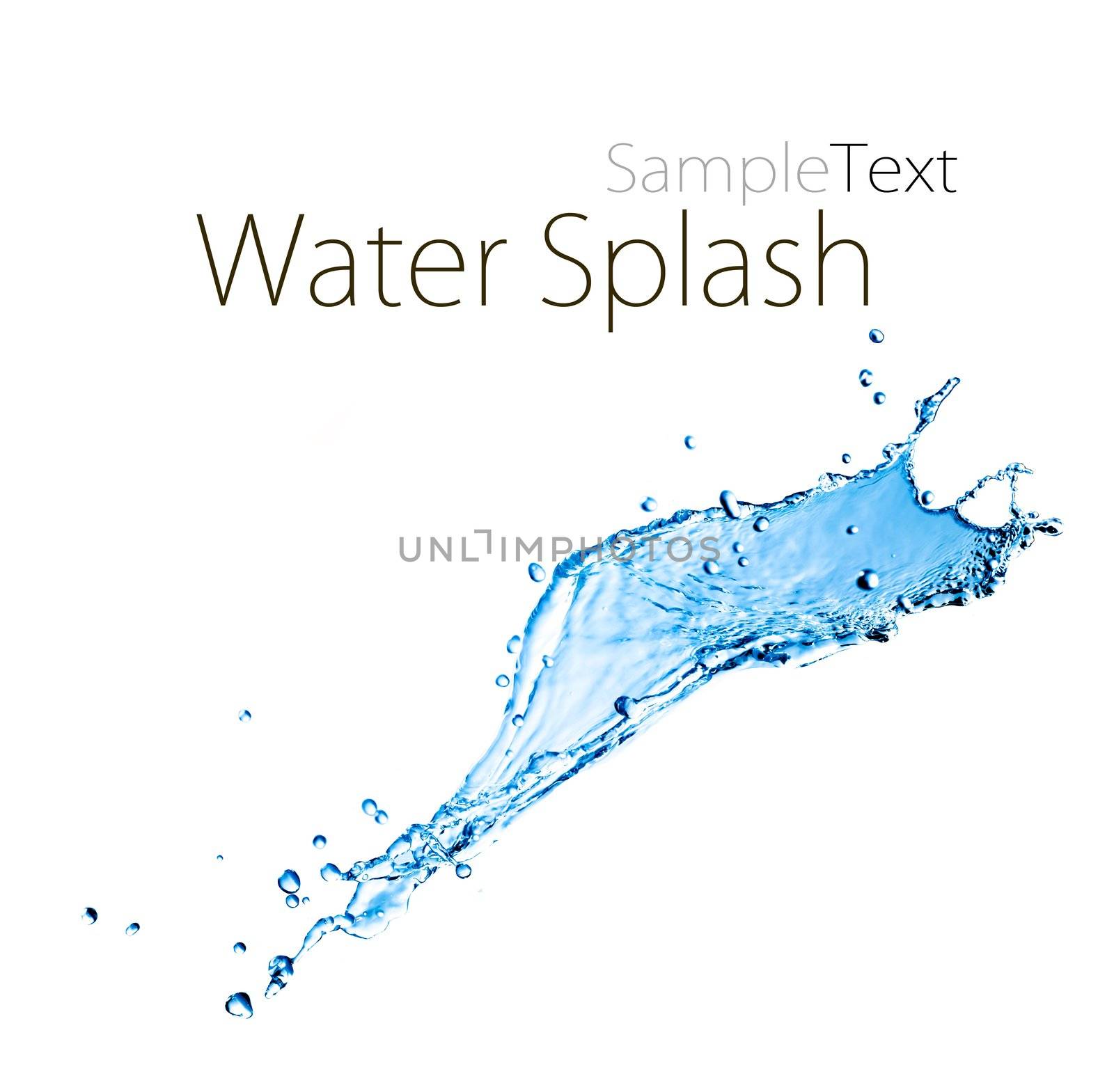 blue splash close up shoot isolated on a white background with sample text