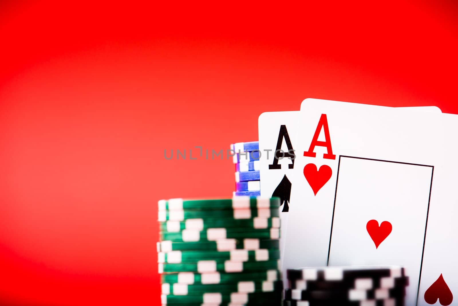 Stack of chips and two aces with place for text