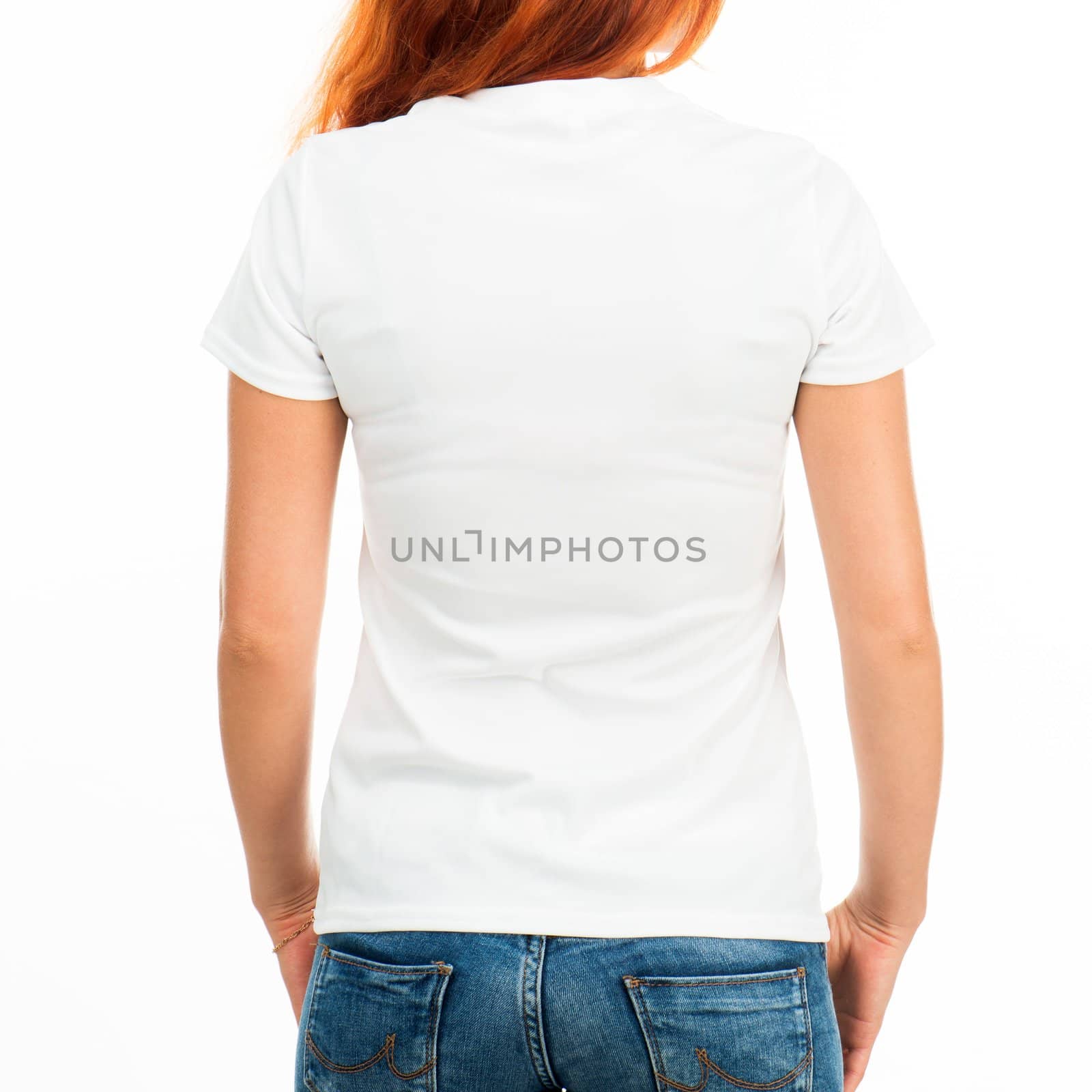 Girl in white t-shirt over white (back)