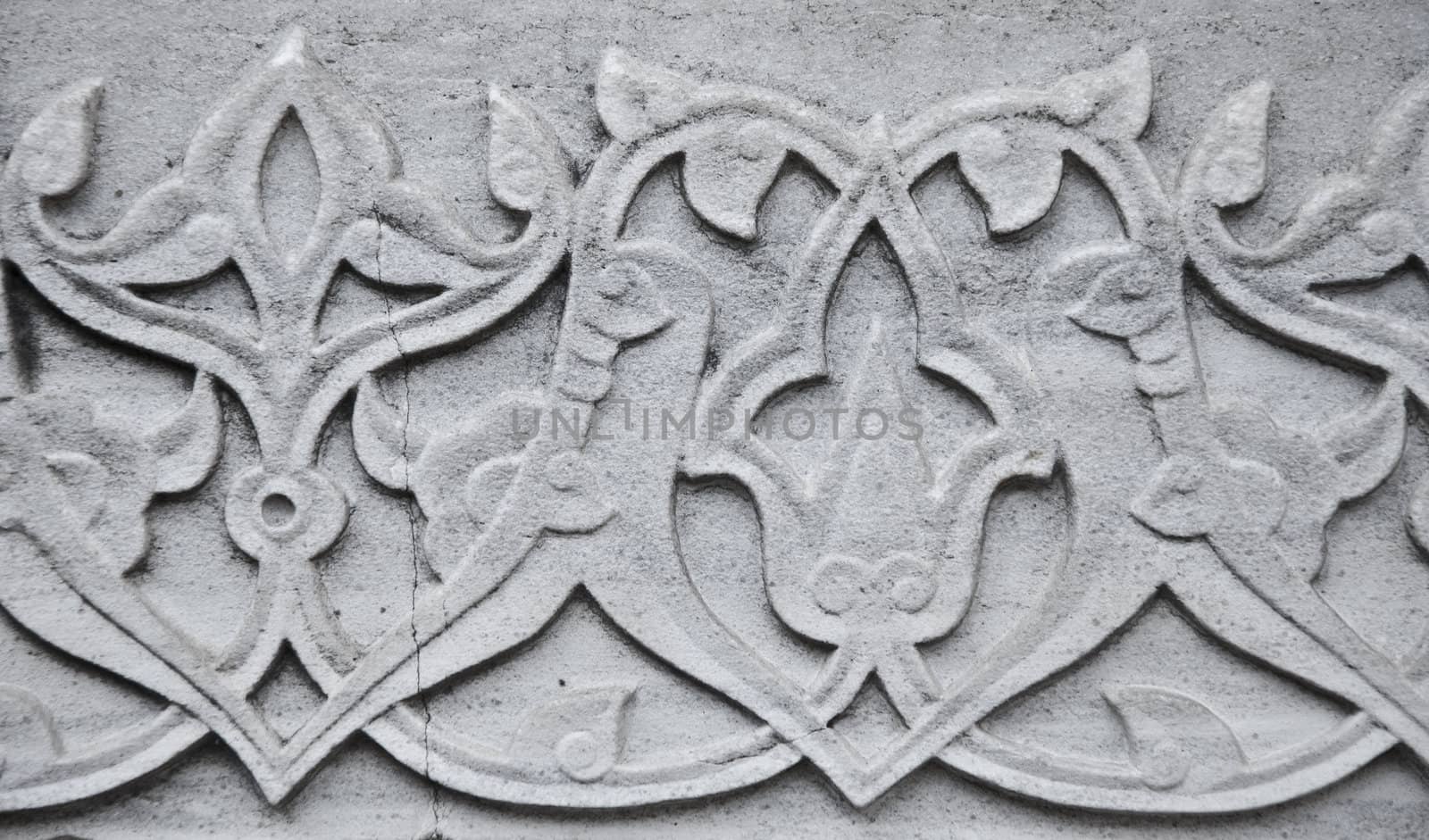 Close up of a marble carving in late Ottoman Turkish style