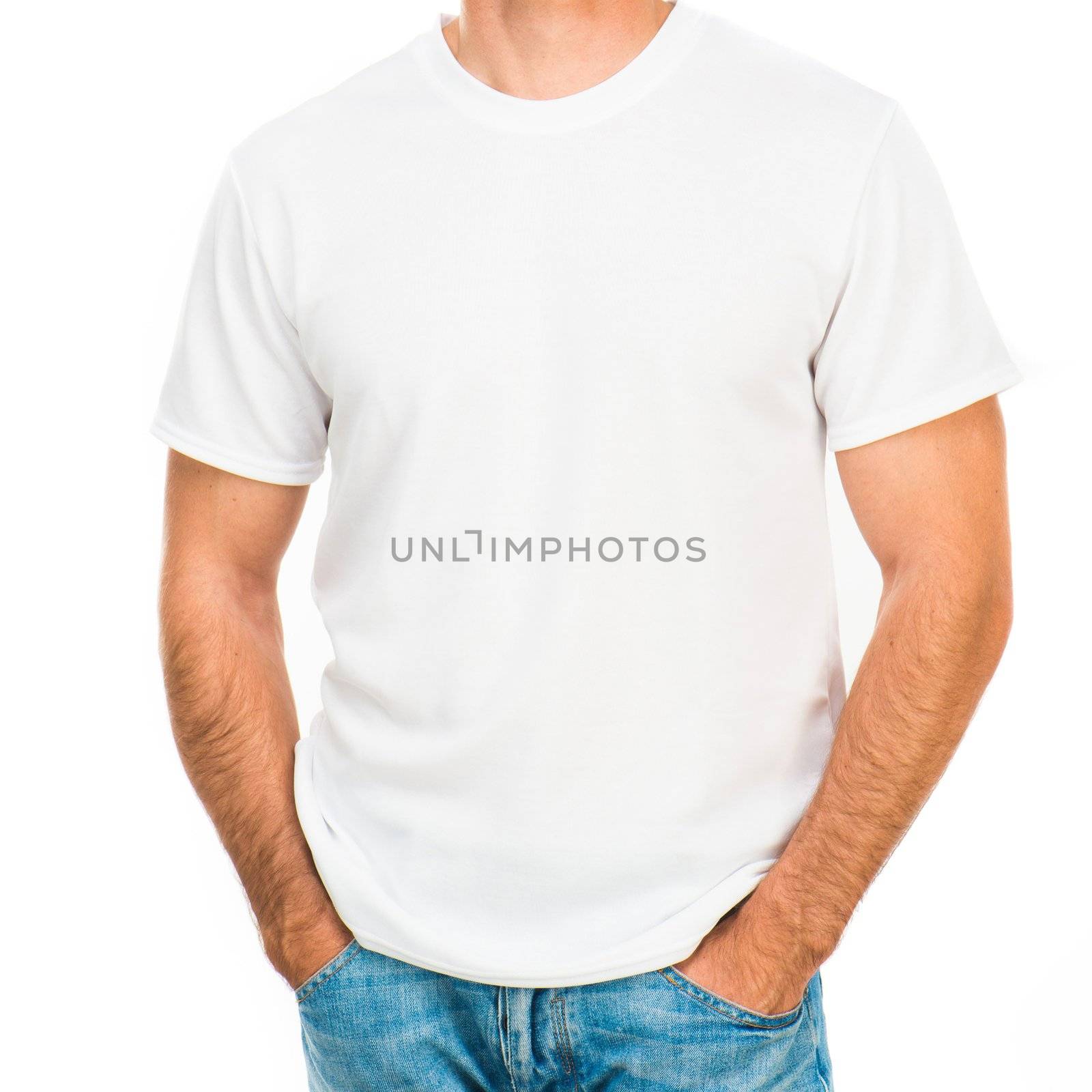 white t-shirt on a young man isolated