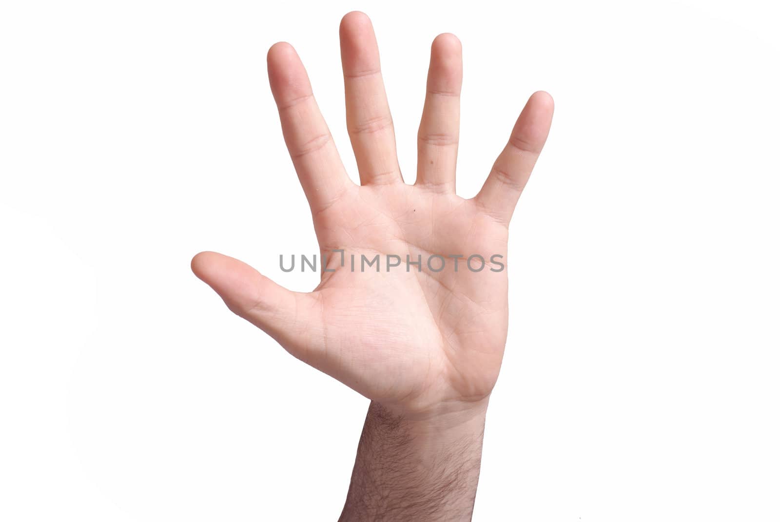 Male hand making sign. Isolated on white background.