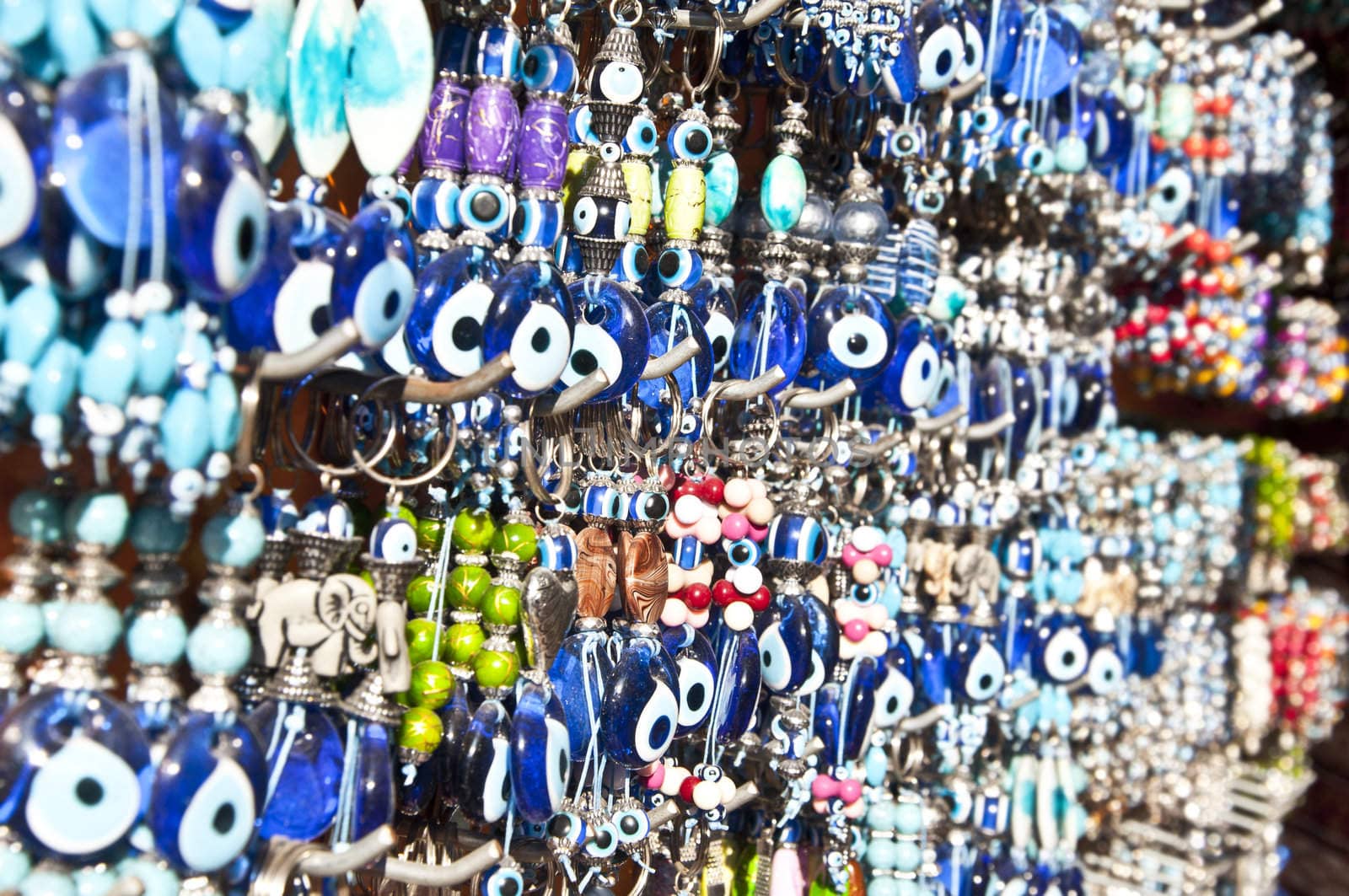 Evil eye charms to keep at evil looks away, a traditional souvenir from Istanbul, Turkey