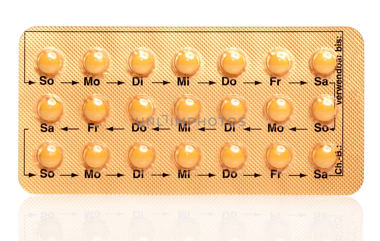 tablets (Birth Control Pills) on a white background