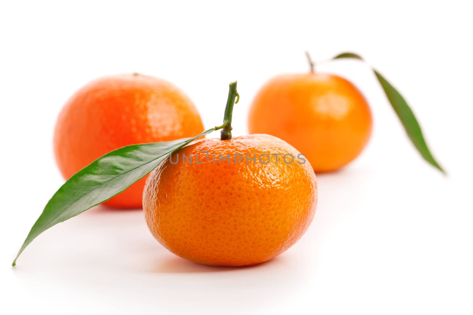 orange mandarins with green leaf isolated on white background  by motorolka