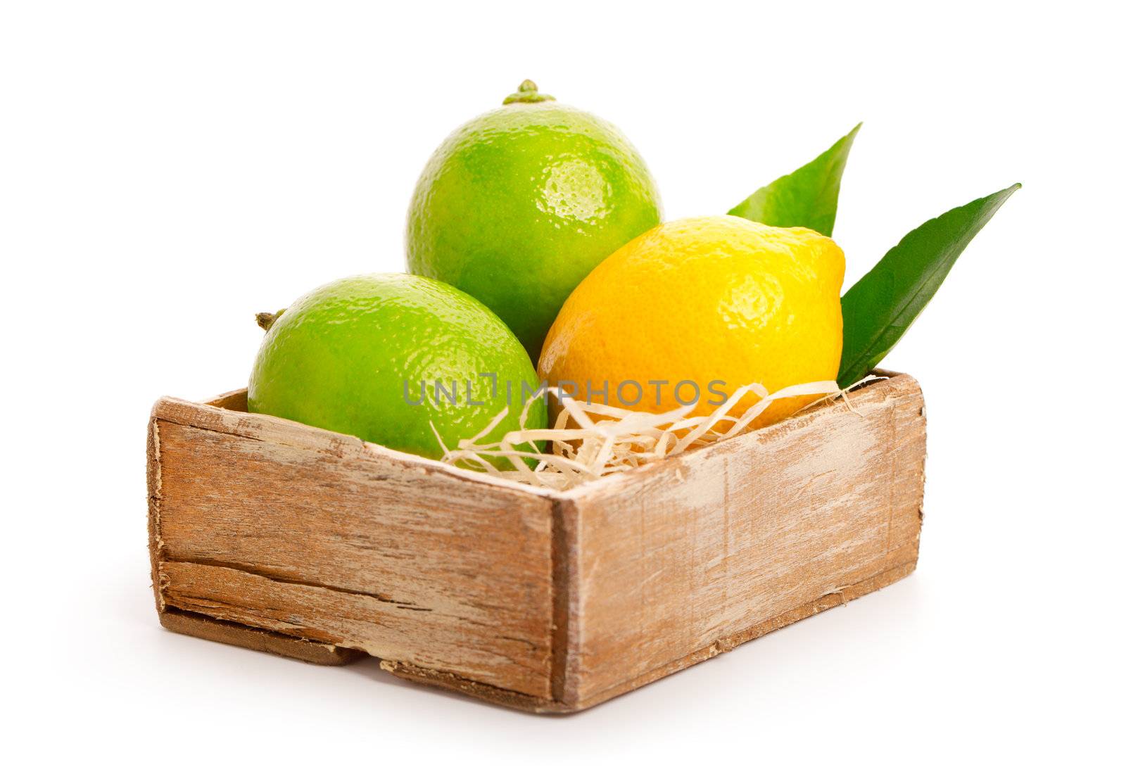 yellow and green lemon over white background.  by motorolka