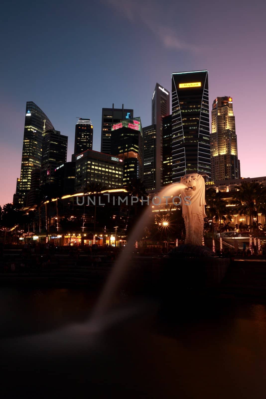 Merlion of Singapore at blue hour