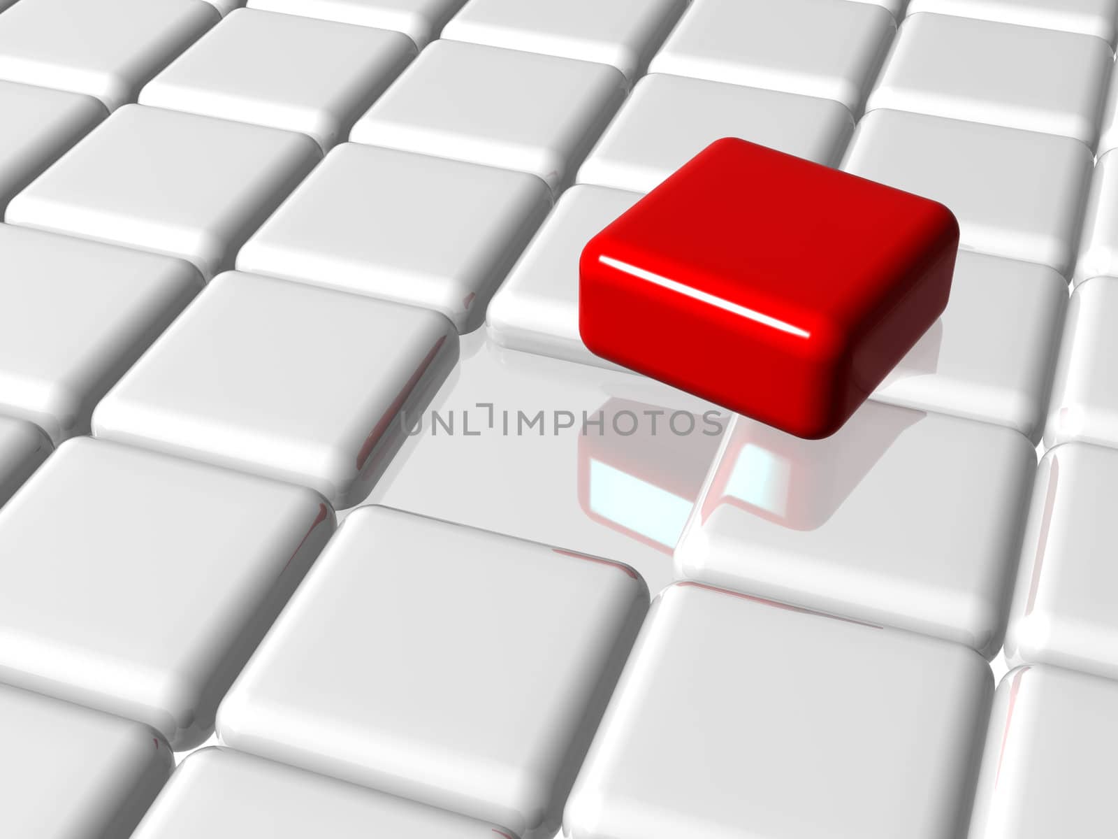 arranged 3d white-grey cubes with one red on top of the group