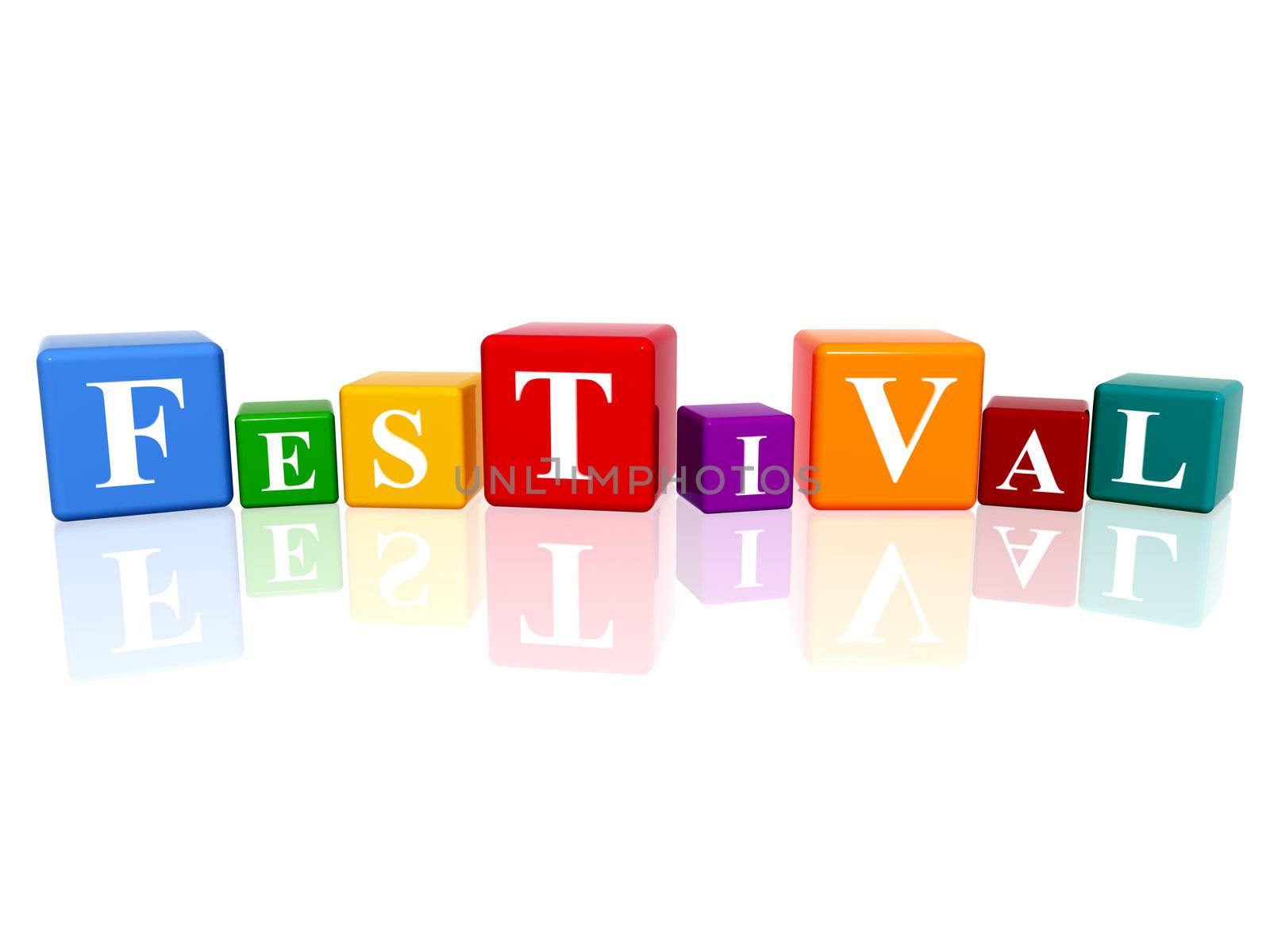 3d colourful cubes with letters makes festival