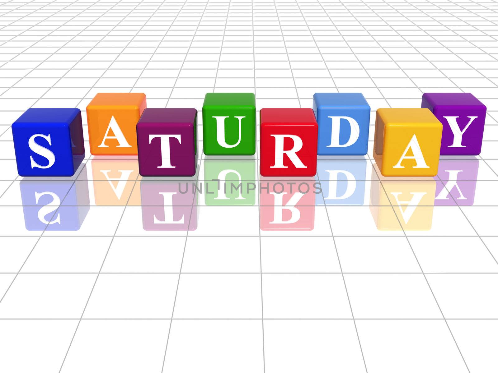 3d coloured cubes with letters makes saturday