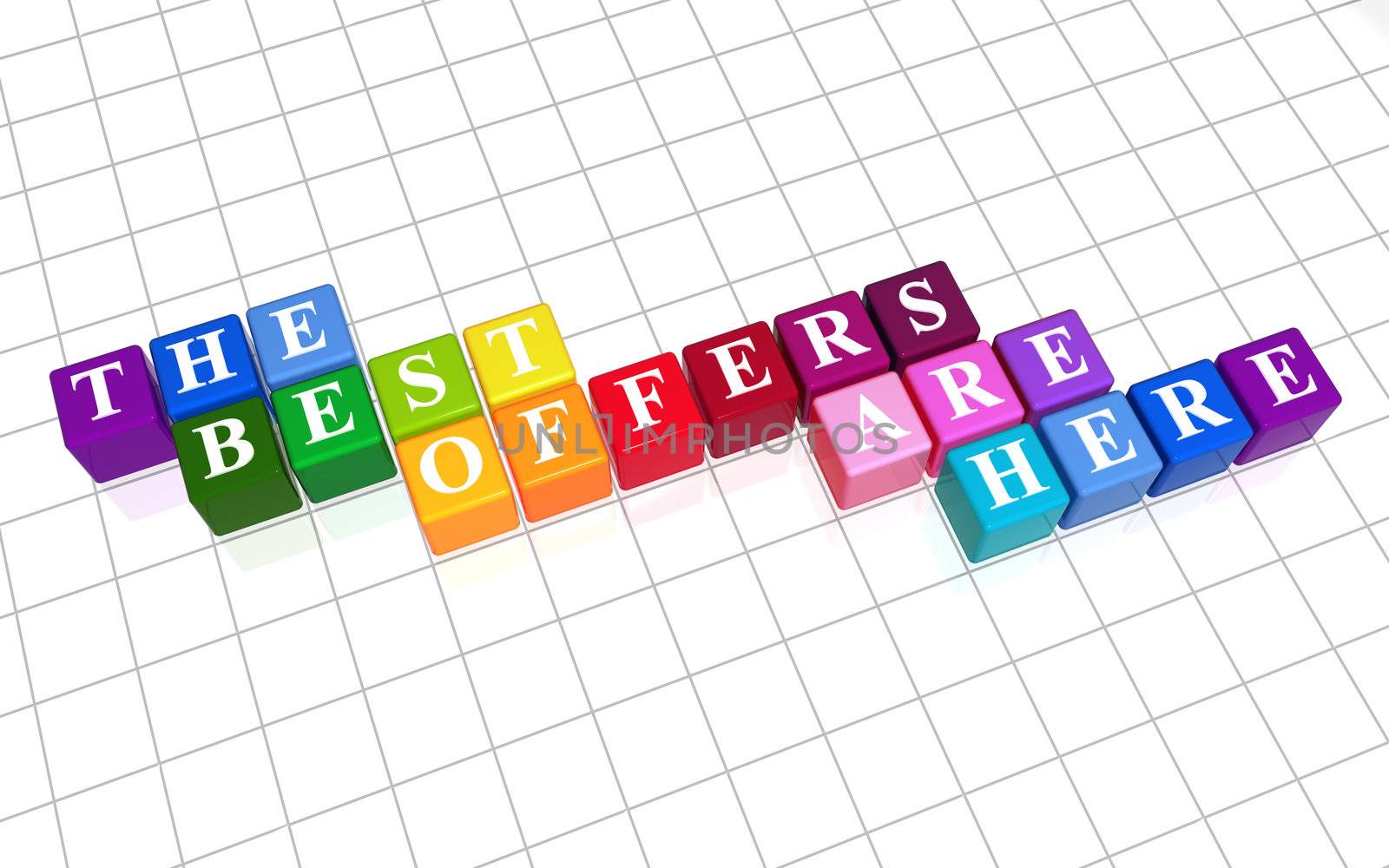 3d color cubes with white letters, text - the best offers are here