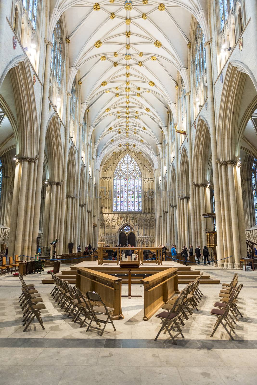 YORK, UK - MARCH 30: The Nave area in York Minster. The cathedral dates back from 1291. March 30, 2013 in York.
