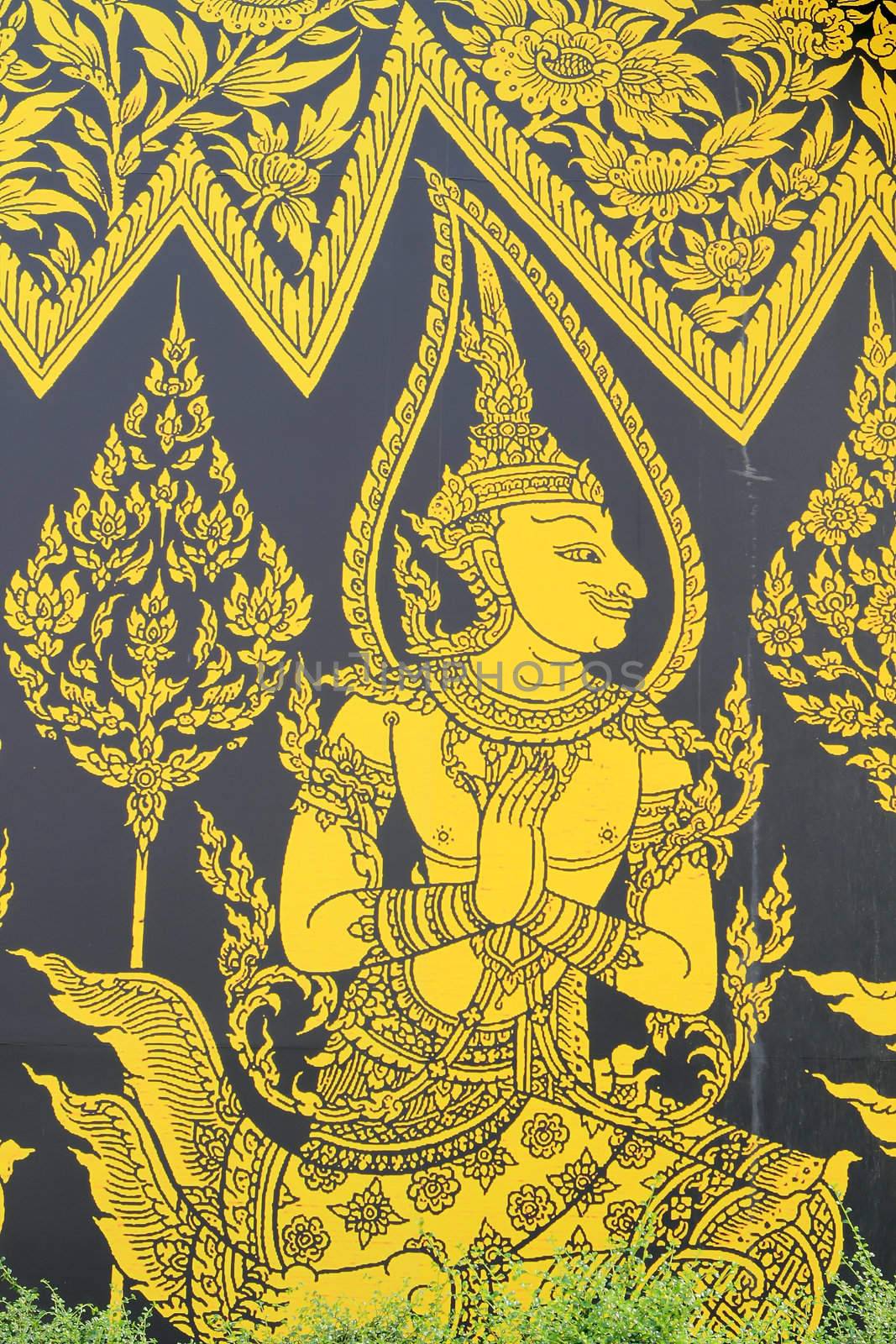 Buddhist Art on the Wall in Thai Temple 
 by rufous