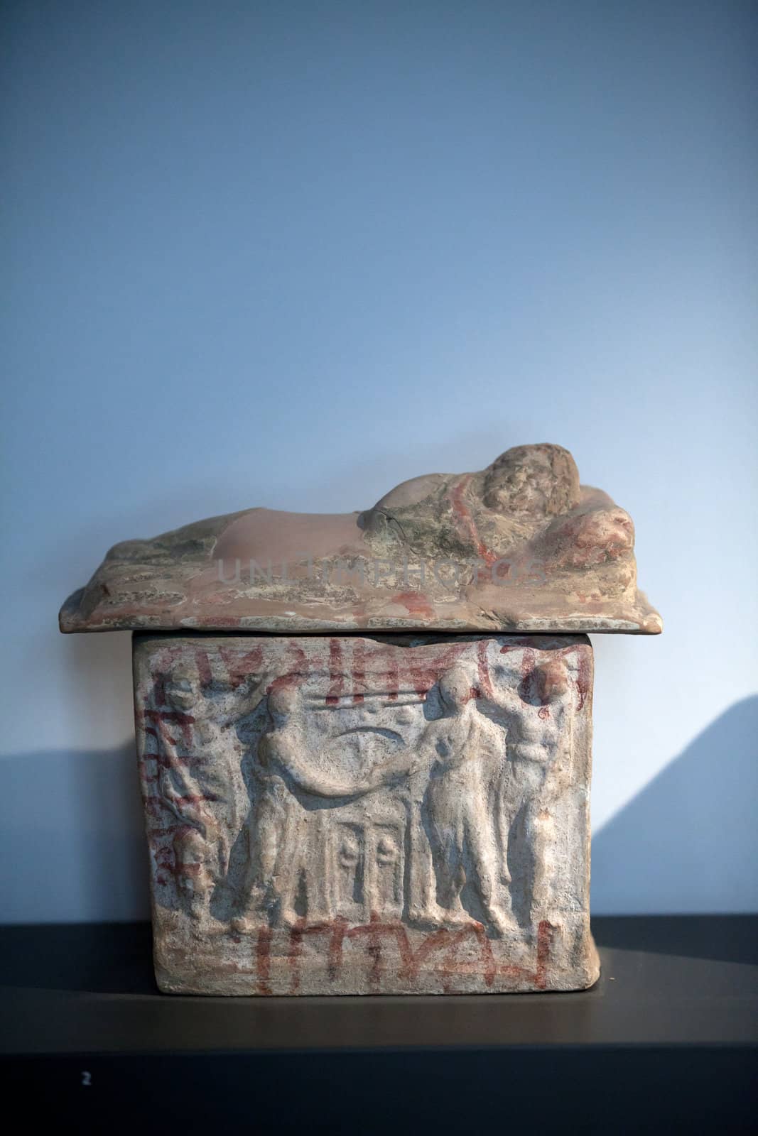 Painted terracotta cienrary  urns./ 2th century B.C./. Departure in front of the entrance to Hades