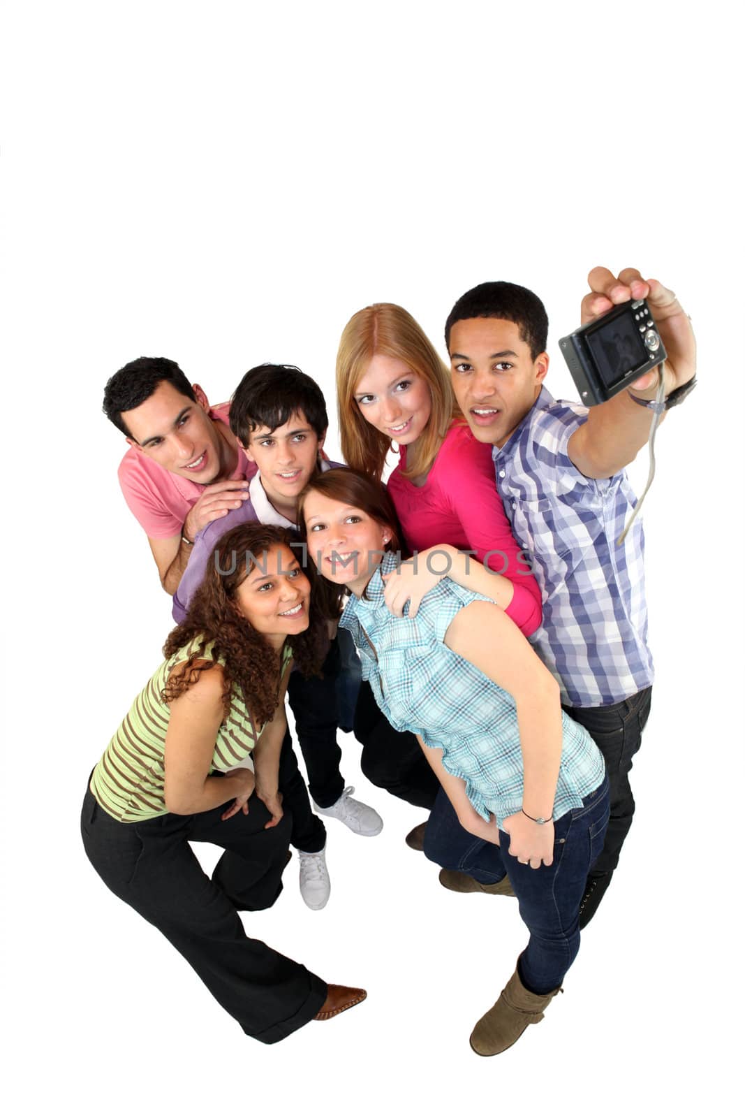 Group of young people photographing by phovoir