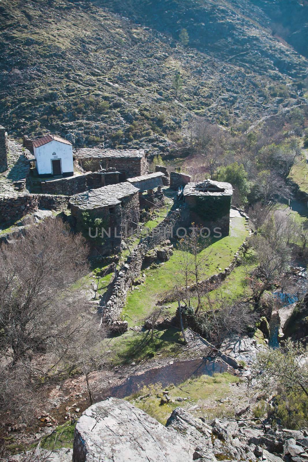 Village of Drave in the middle of the mountains in Portugal