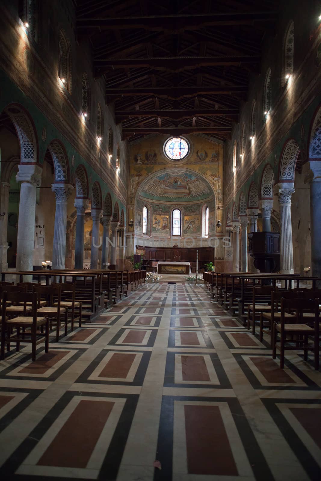 Chiusi - The Romanesque Cathedral  of San Secondiano, built around 560 AD over a pre-existing basilica, and renovated in the 13th C. It has a nave and two aisles supported by antique columns.