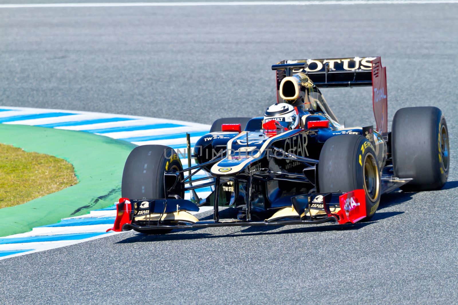 JEREZ DE LA FRONTERA, SPAIN - FEB 06: Kimi Raikkonen of Lotus Renault F1 races on training session on February 06 , 2012, in Jerez de la Frontera , Spain